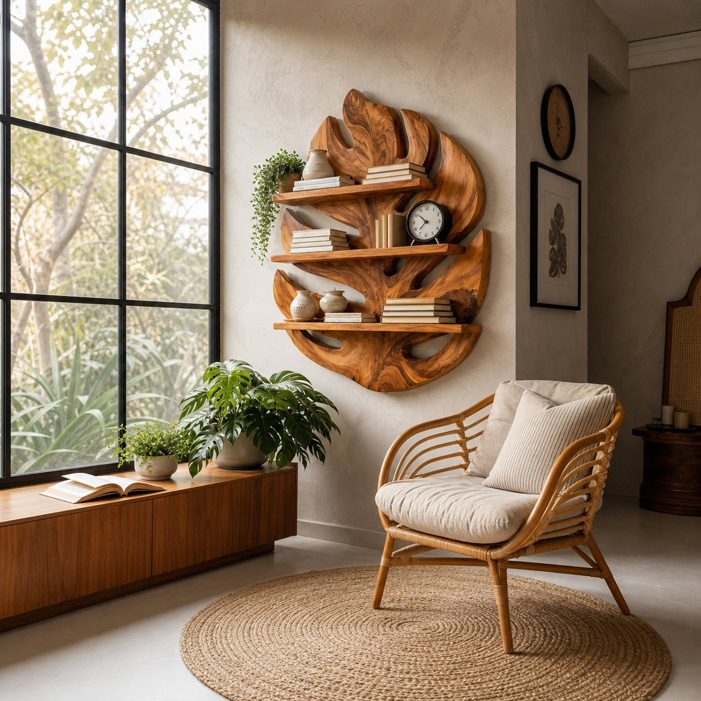 Monstera Leaf Wooden Bookshelf For Living Wall Decor - product view 6