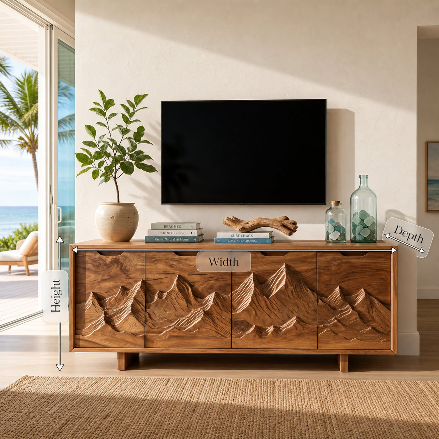 Mountain Carved Media Console For Rustic Living Room - product view 8