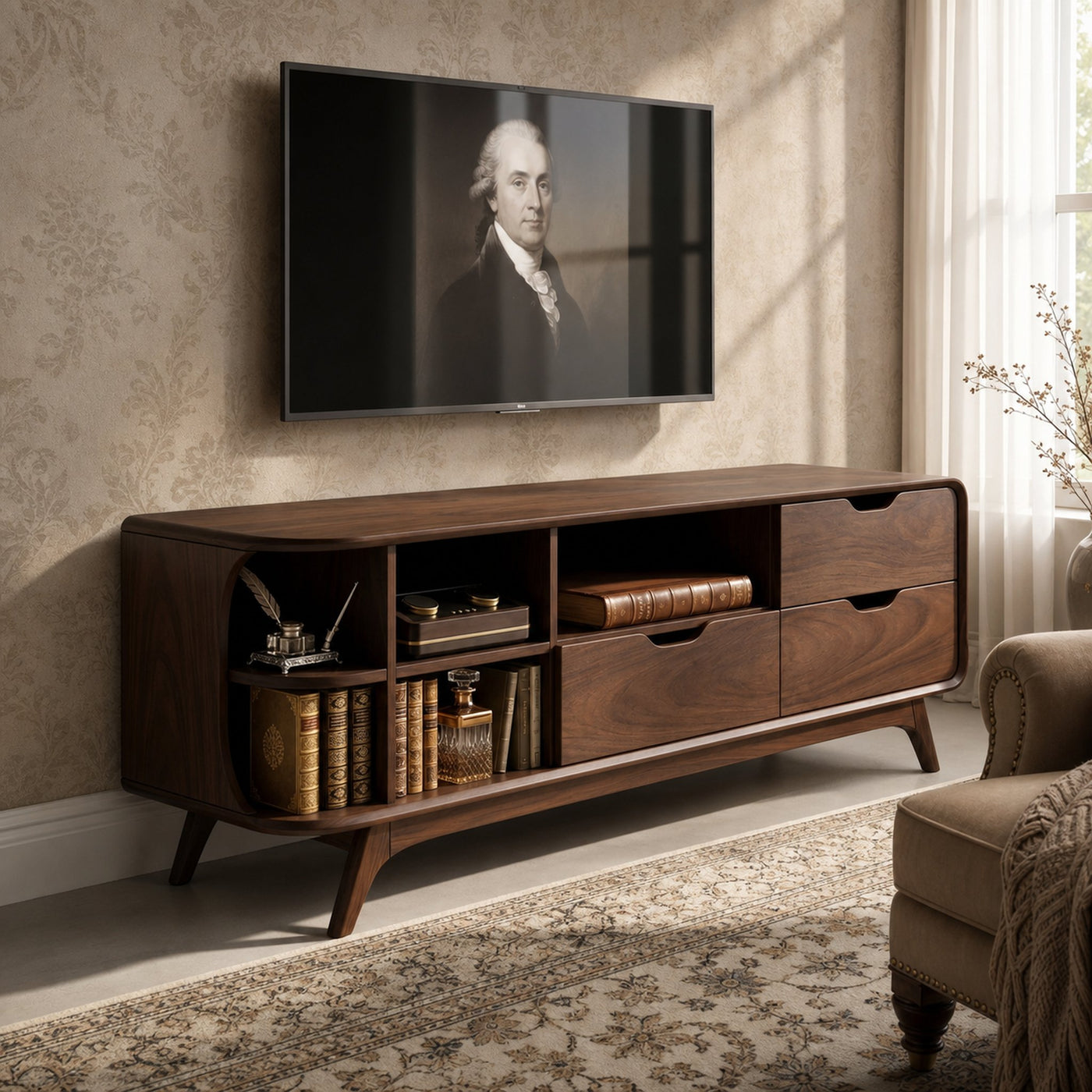 Mountain Carved Media Console For Rustic Living Room - product view 7