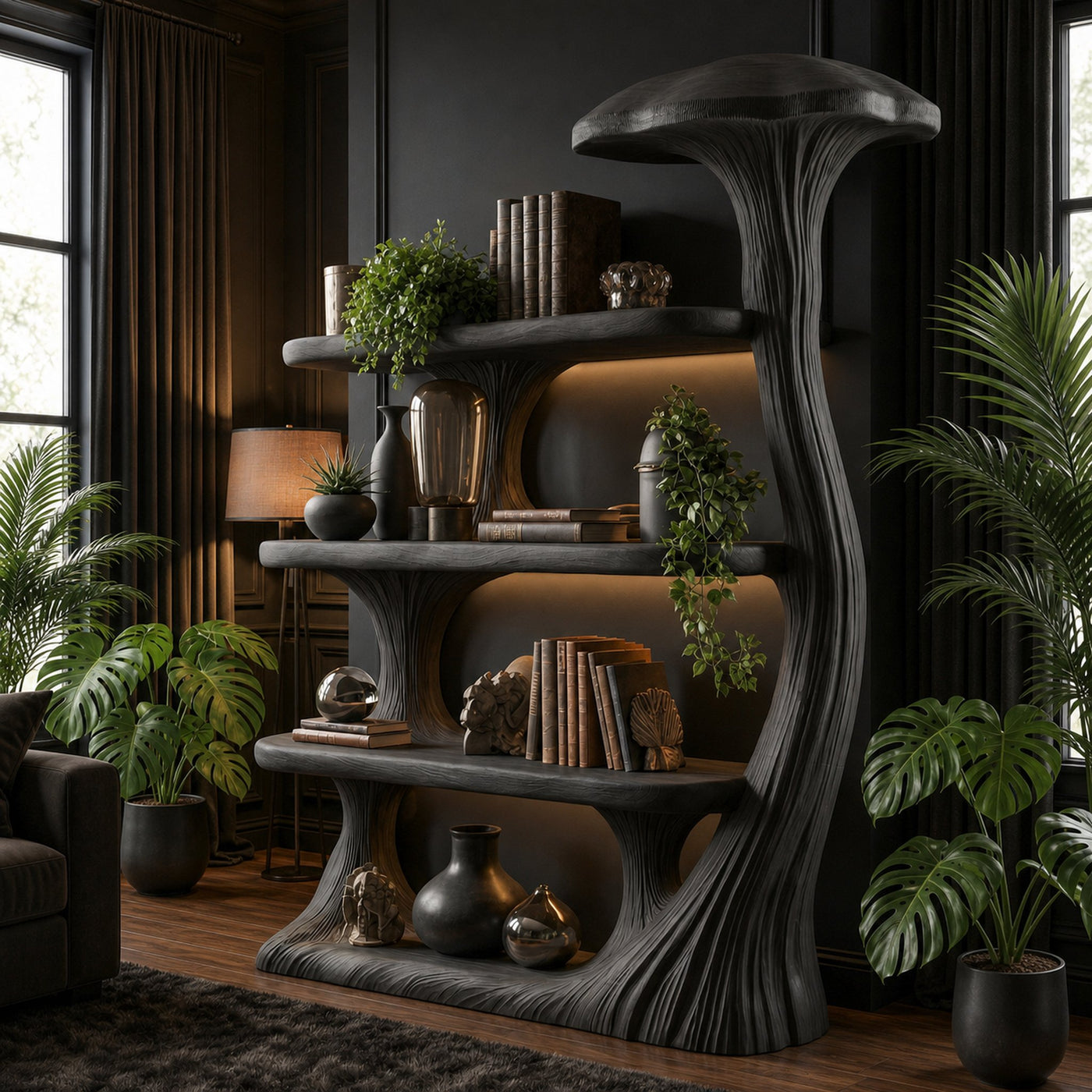 Mushroom Bookshelf Wooden Bookcase Display Shelf For Living Room Bedroom Decor