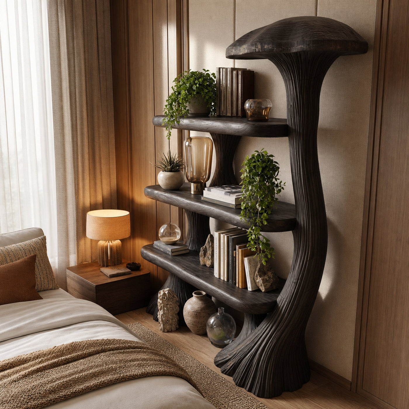 Mushroom Bookshelf Wooden Bookcase Display Shelf For Living Room Bedroom Decor - product view 3