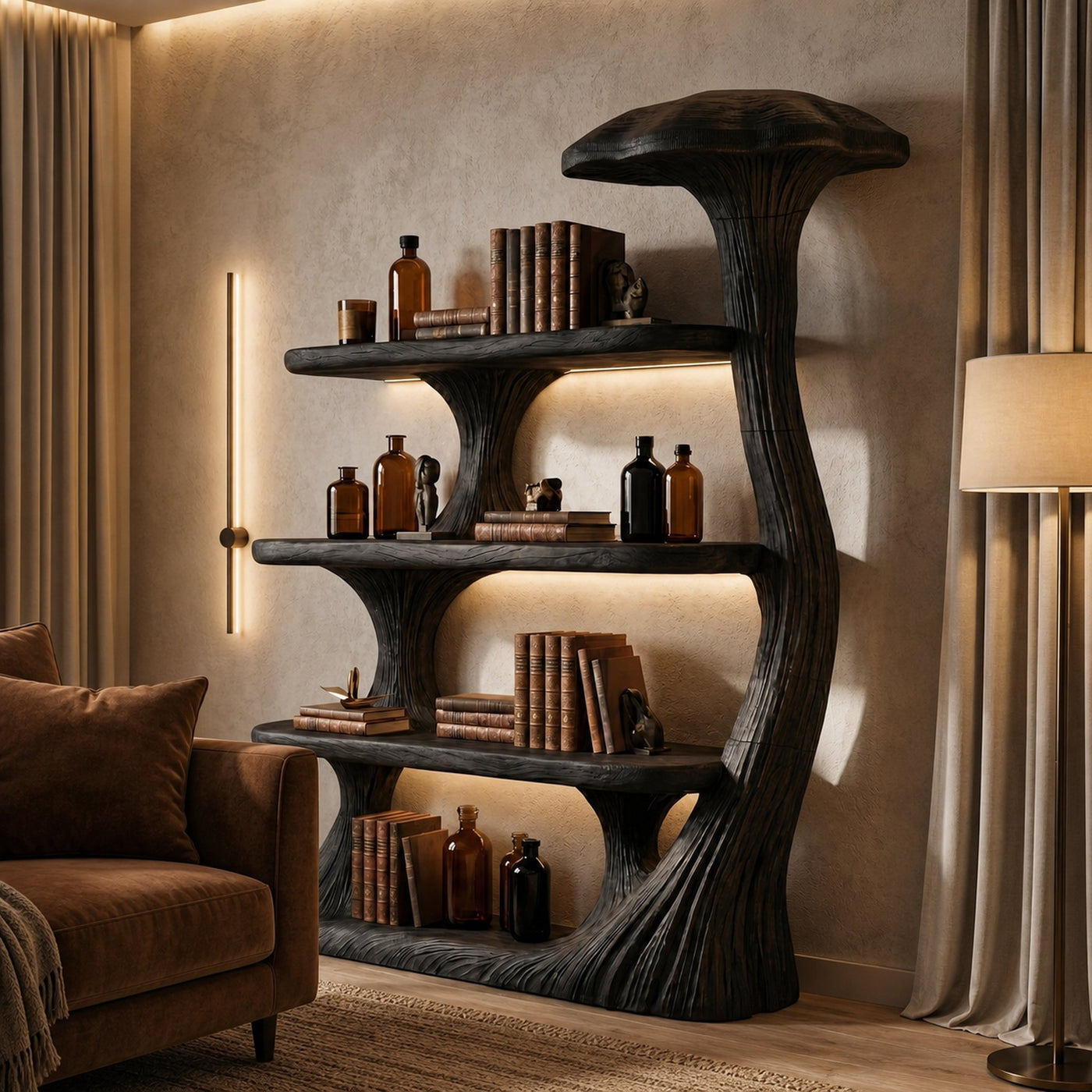 Mushroom Bookshelf Wooden Bookcase Display Shelf For Living Room Bedroom Decor - product view 4