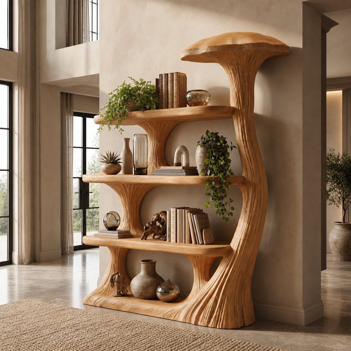 Mushroom Bookshelf Wooden Bookcase Display Shelf For Living Room Bedroom Decor - product view 5