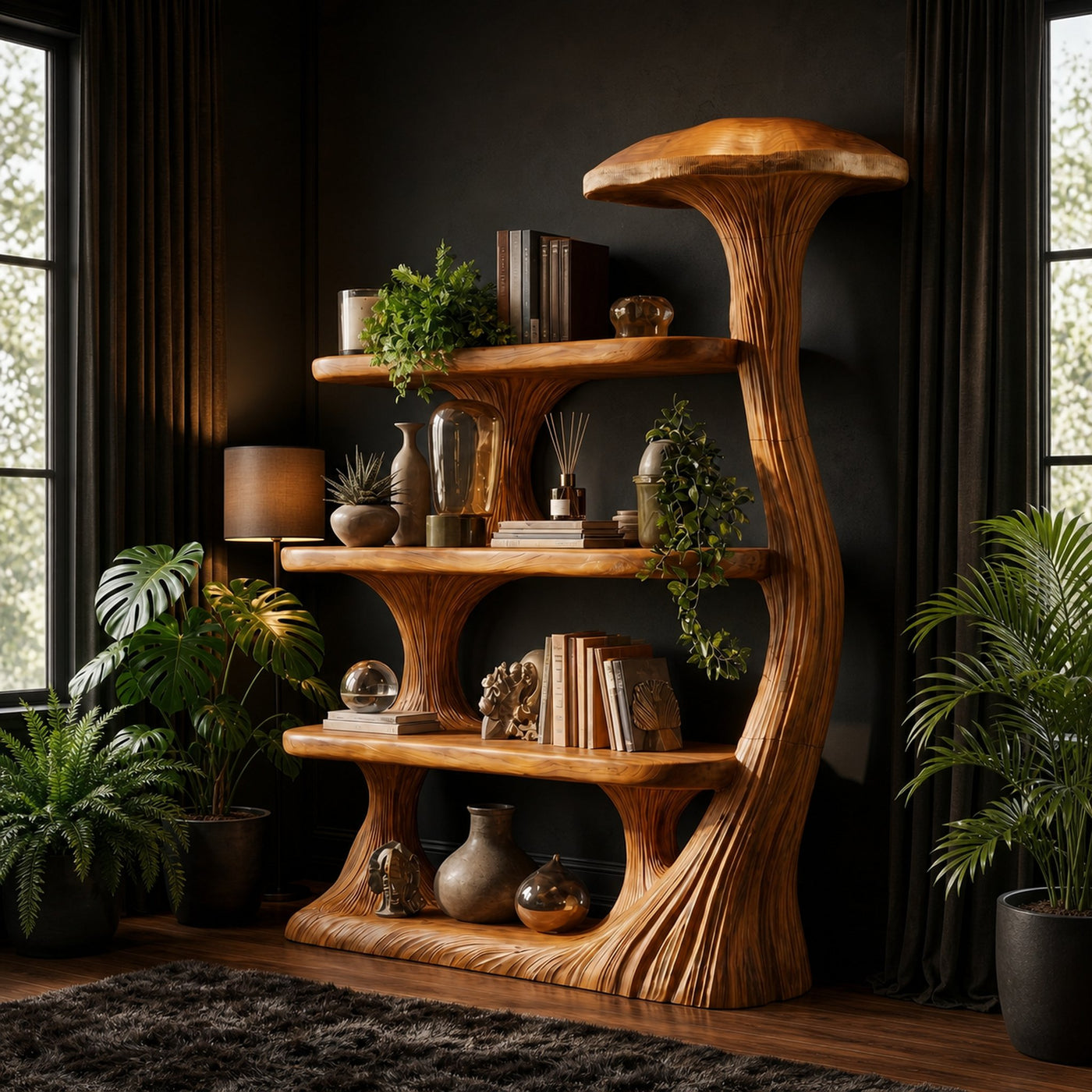 Mushroom Bookshelf Wooden Bookcase Display Shelf For Living Room Bedroom Decor - product view 6