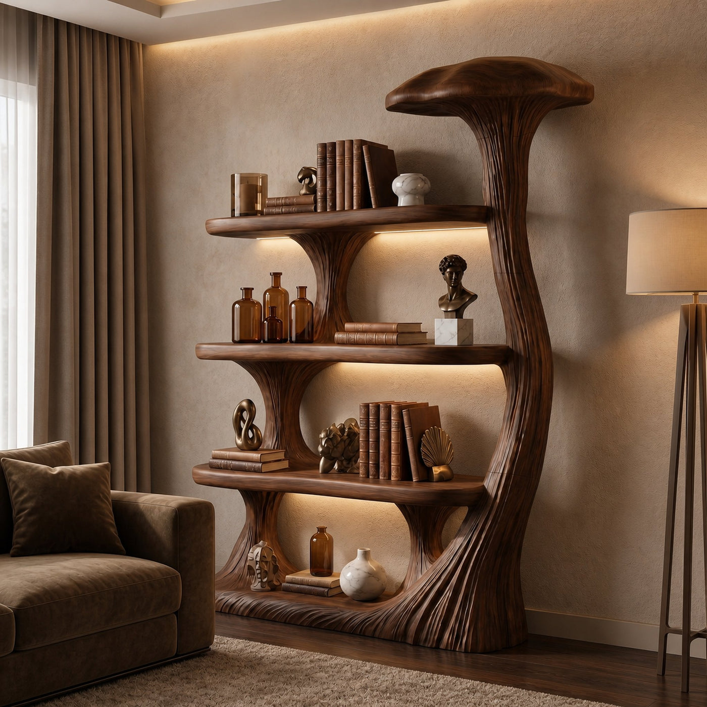 Mushroom Bookshelf Wooden Bookcase Display Shelf For Living Room Bedroom Decor - product view 7