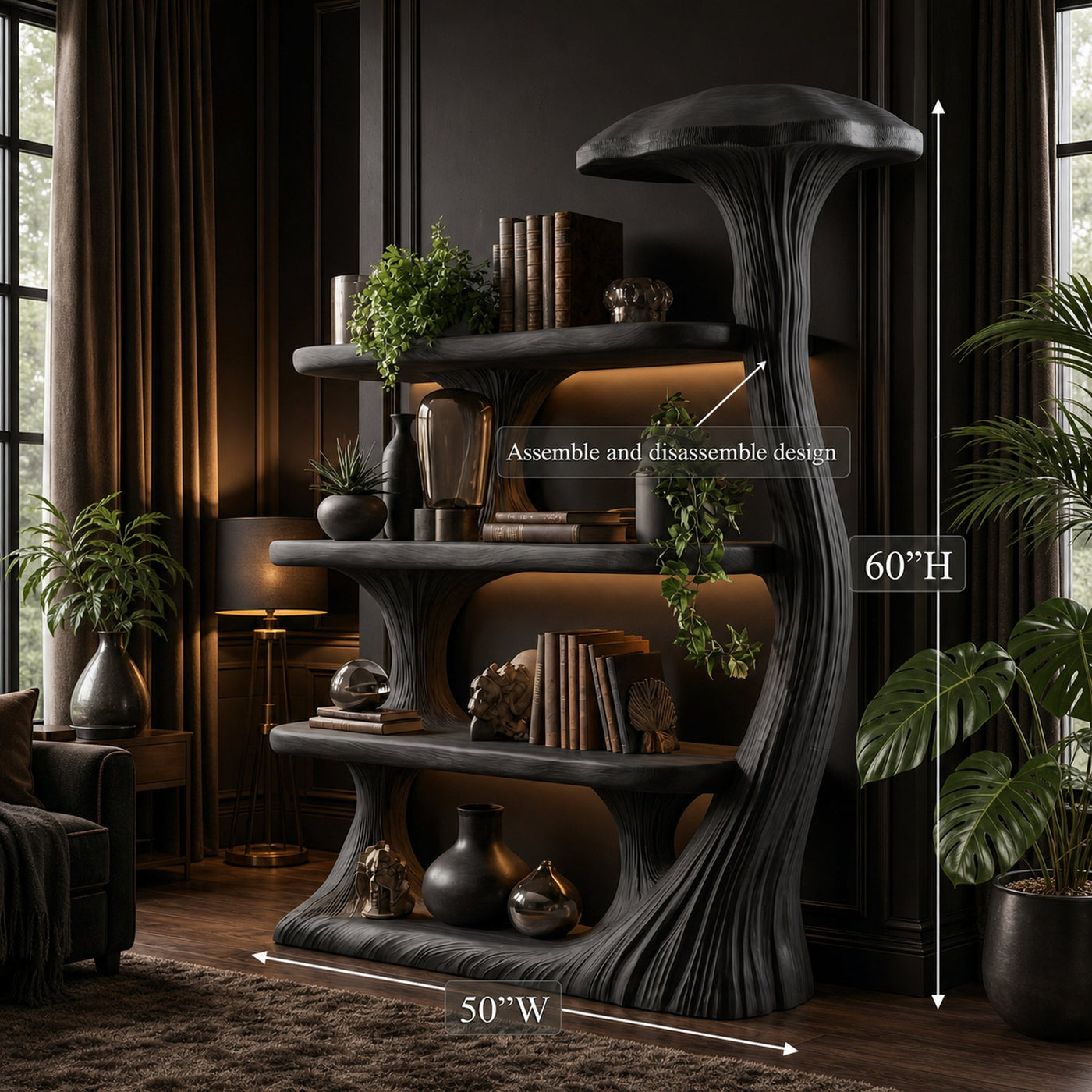 Mushroom Bookshelf Wooden Bookcase Display Shelf For Living Room Bedroom Decor - product view 8