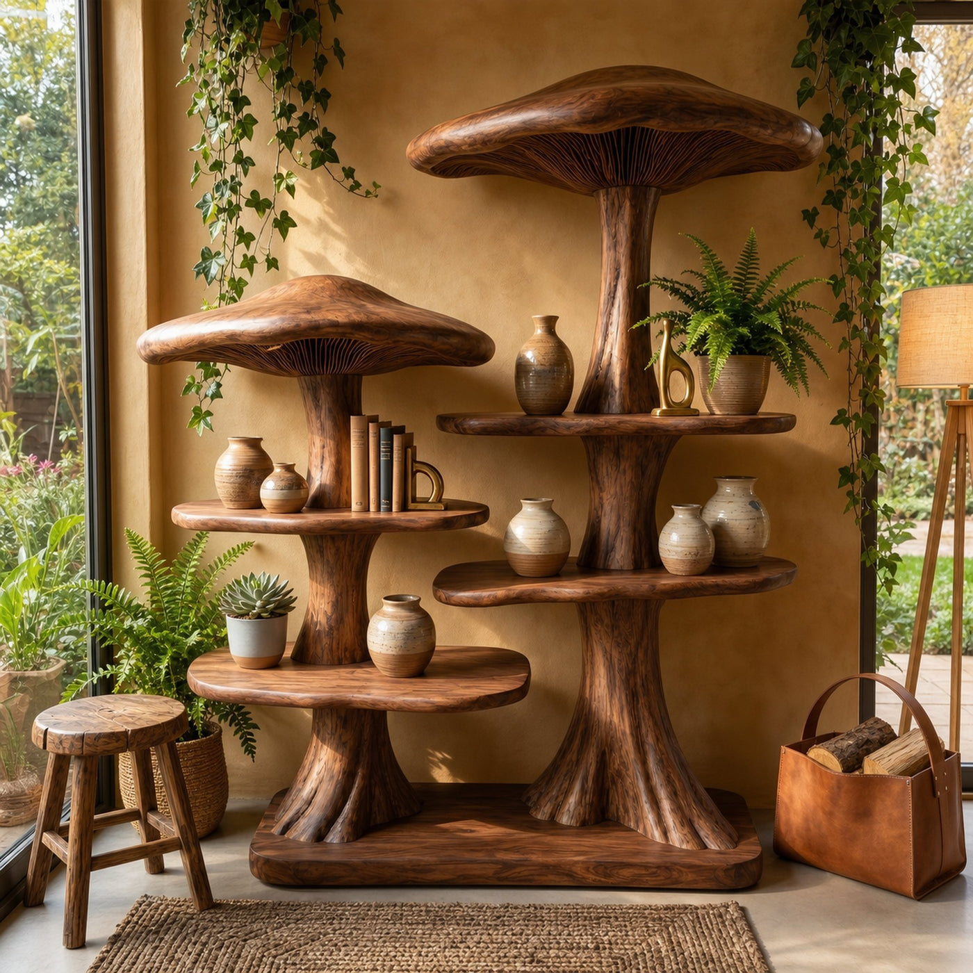 Mushroom Tree Bookshelf With Handcrafted Solid Wood Structure For Reading Corner - product view 7