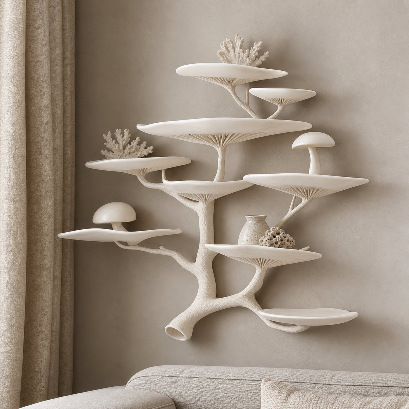 Mushroom Tree Floating Corner Wall Shelf