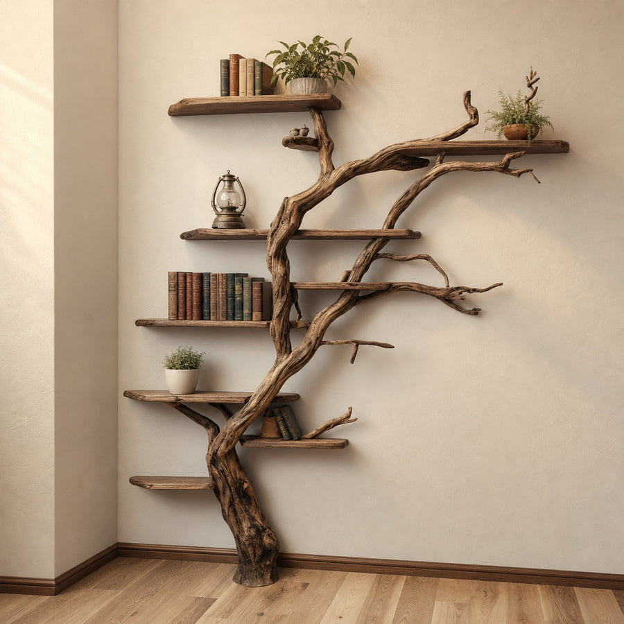 Narrow Wild Mulberry Wood Tree Shelf On Wall Mount Seasonal Celebrations