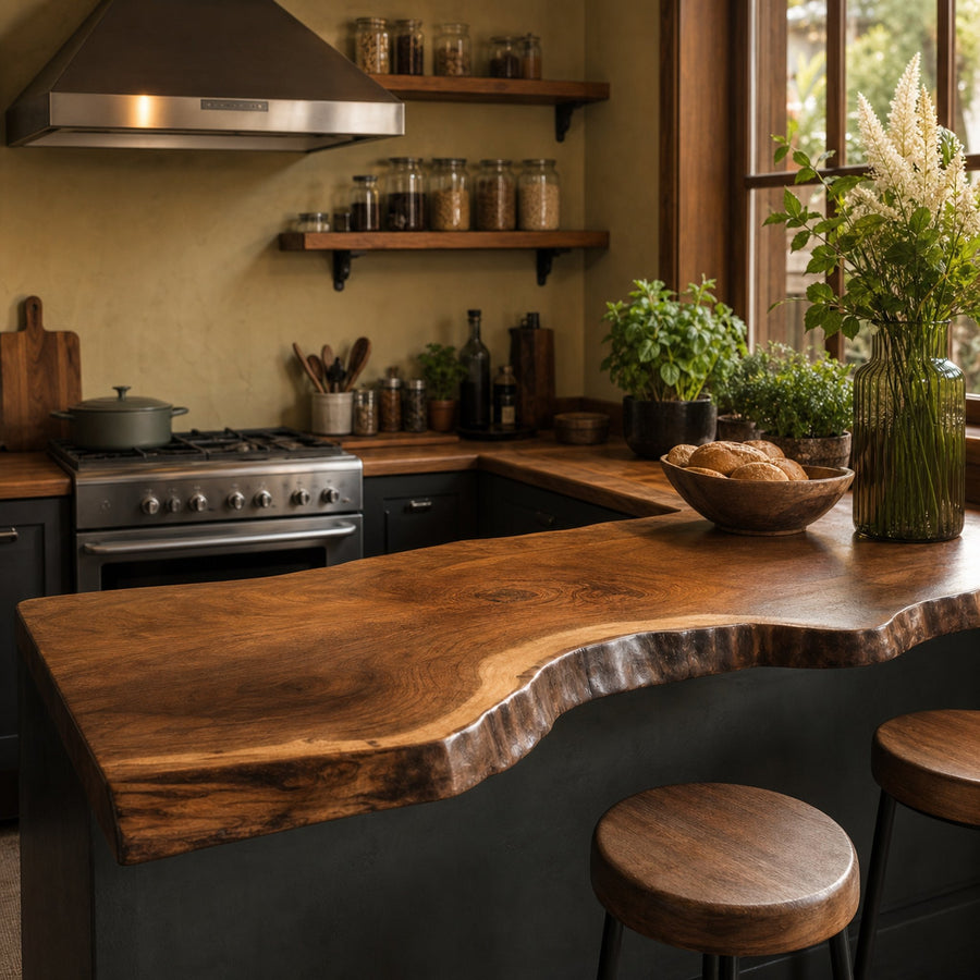 Natural Edge Kitchen Countertop For Warm Home Cooking And Dining Spaces