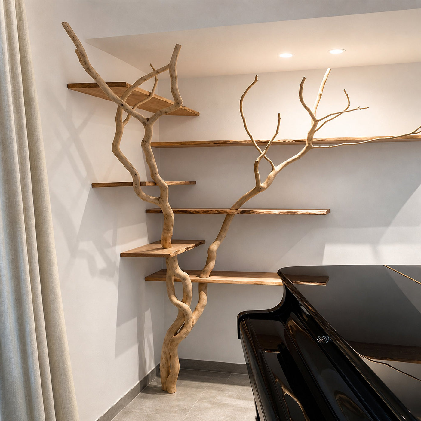 Natural Tree Branch Corner Shelf Wood Bookcase Wall Custom Cat Tree