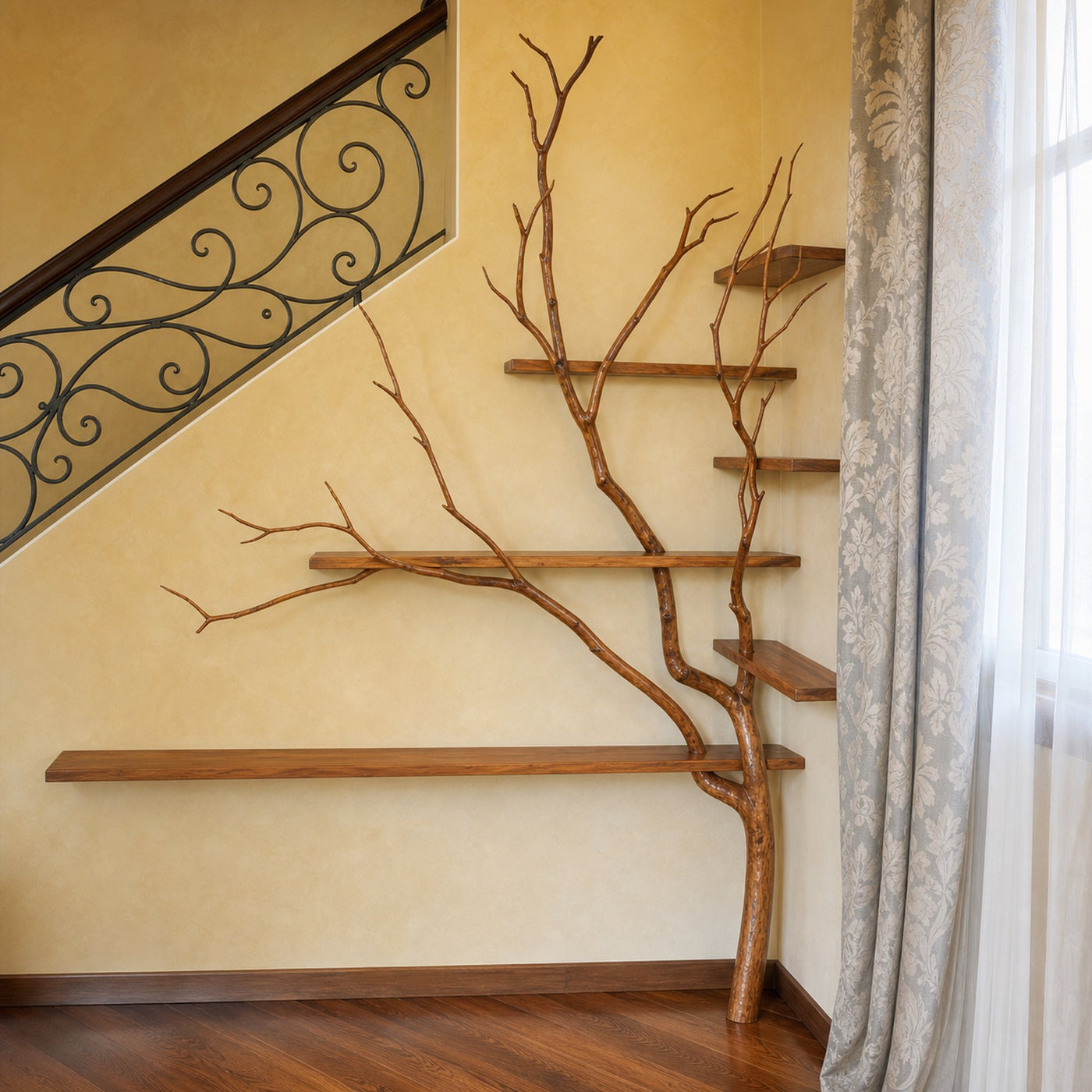Natural Tree Branch Corner Shelf Wood Bookcase Wall Custom Cat Tree - product view 6