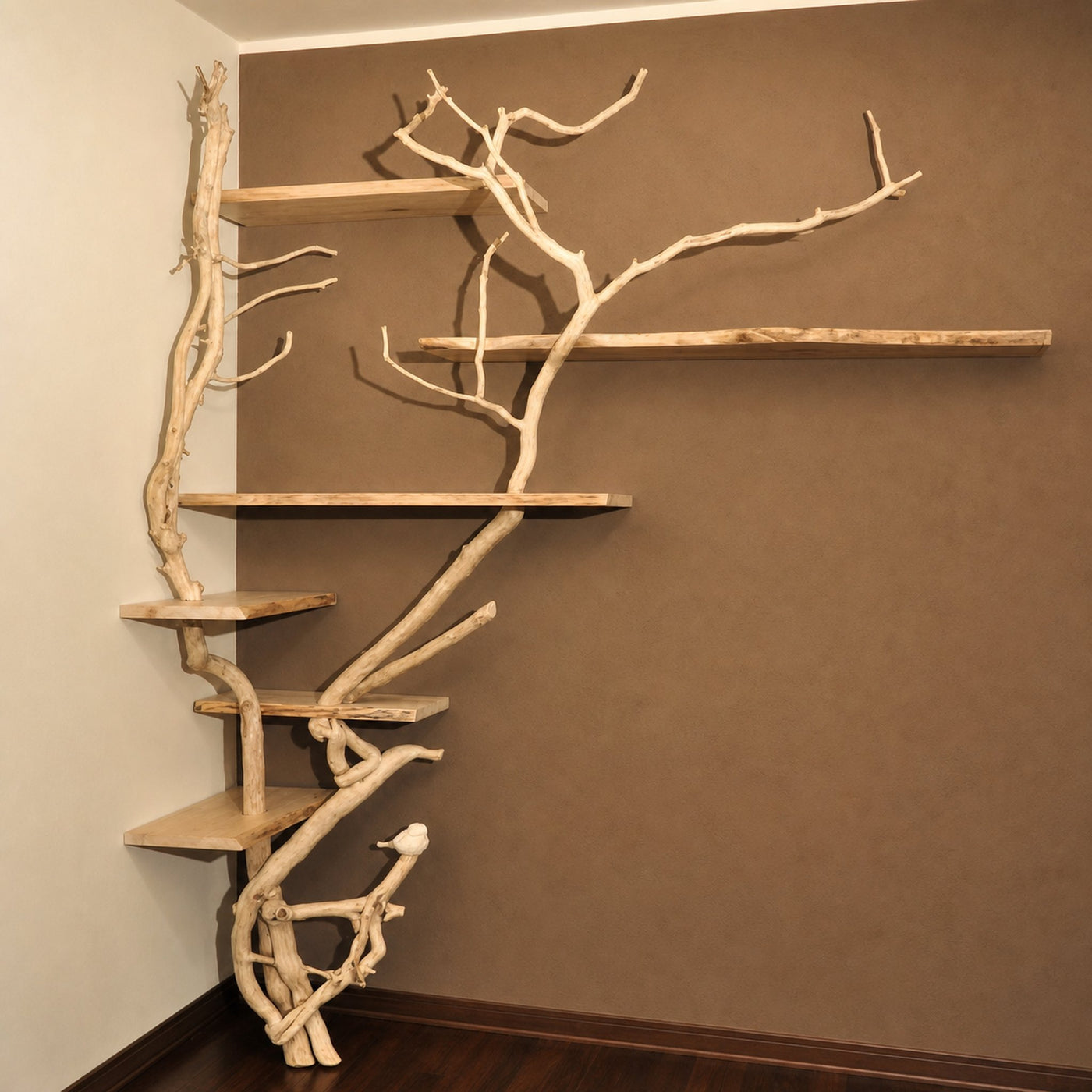 Natural Tree Branch Corner Shelf Wood Bookcase Wall Custom Cat Tree - product view 7