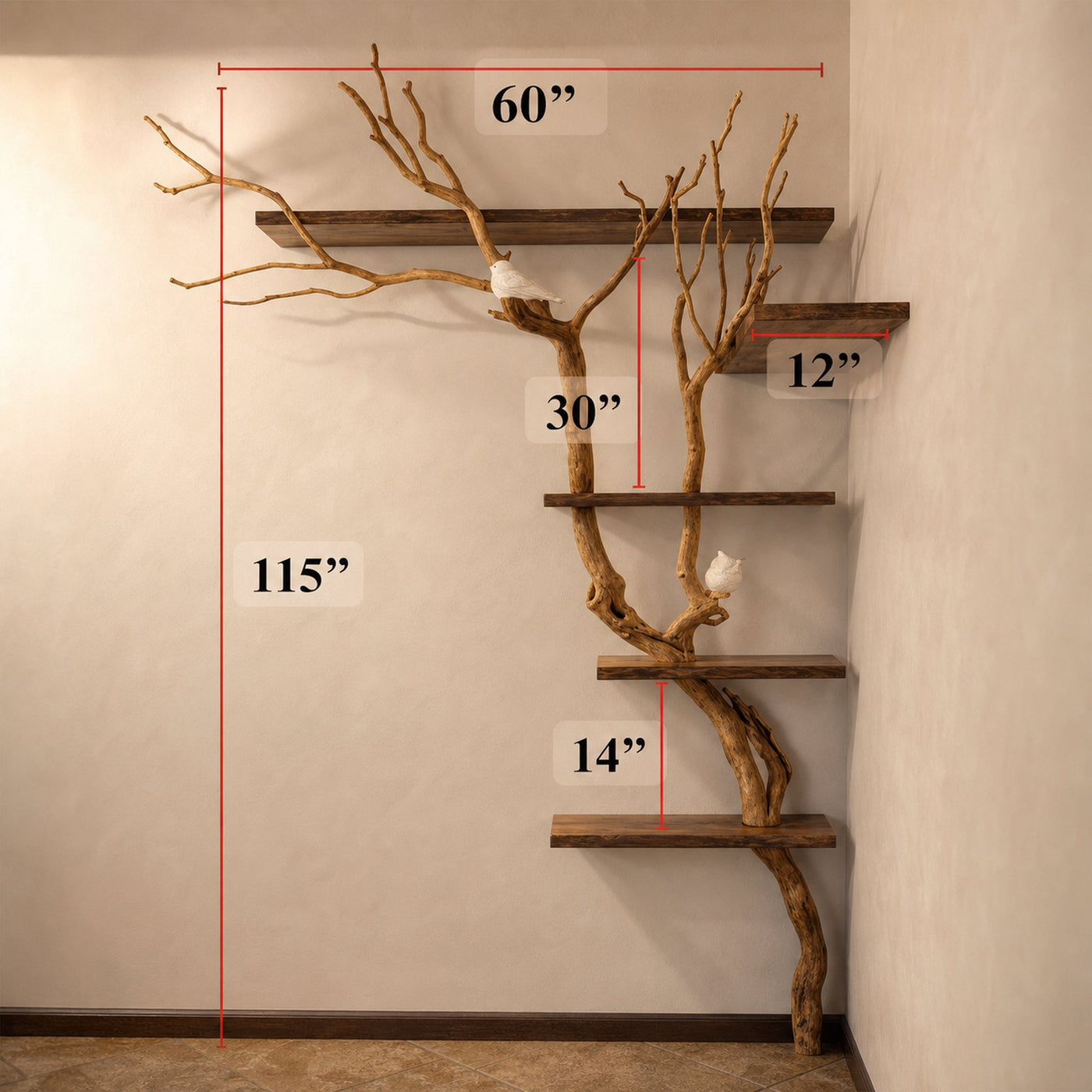 Natural Tree Branch Corner Shelf Wood Bookcase Wall Custom Cat Tree - product view 8