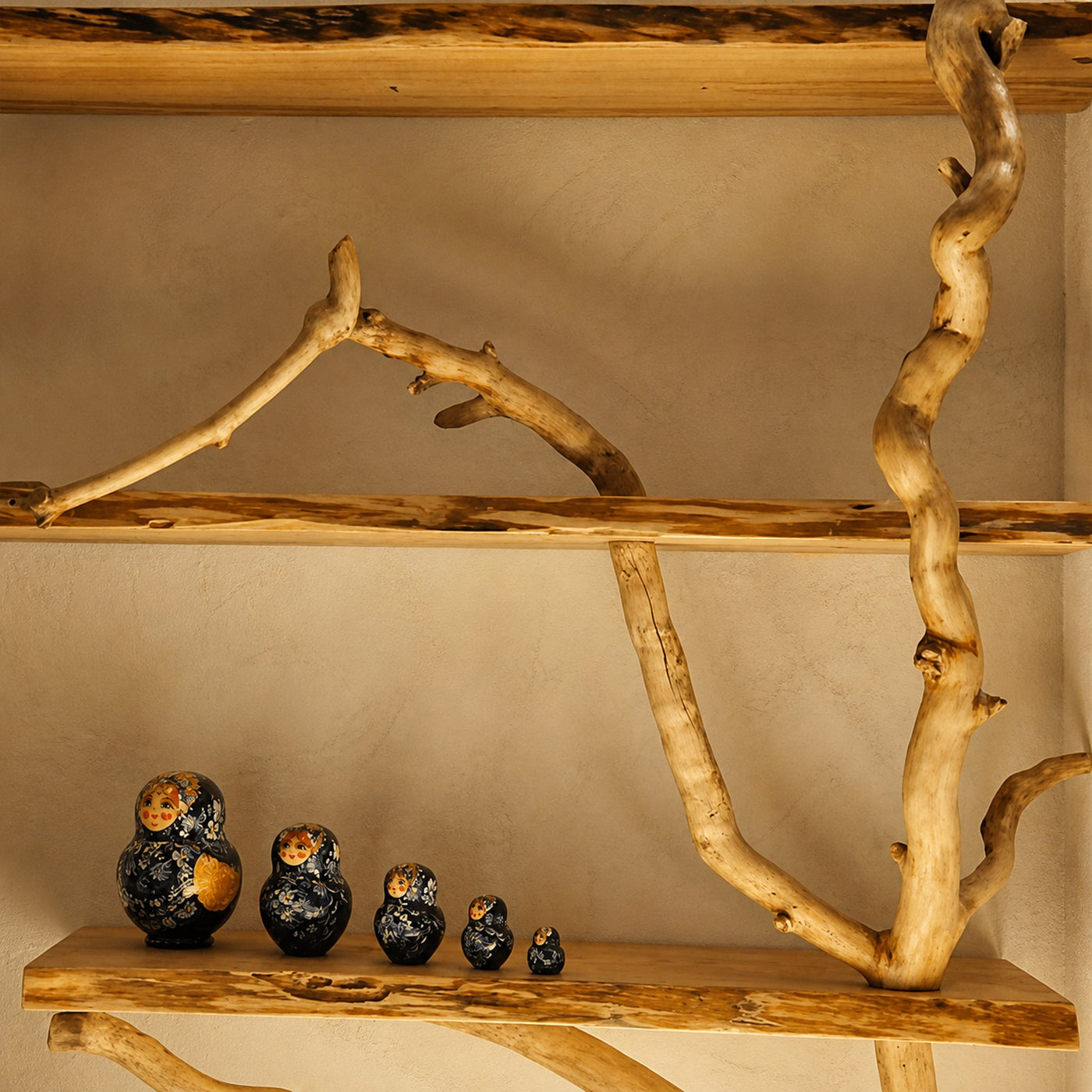 Natural Tree Branch Corner Shelf Wood Bookcase Wall Custom Cat Tree - product view 9