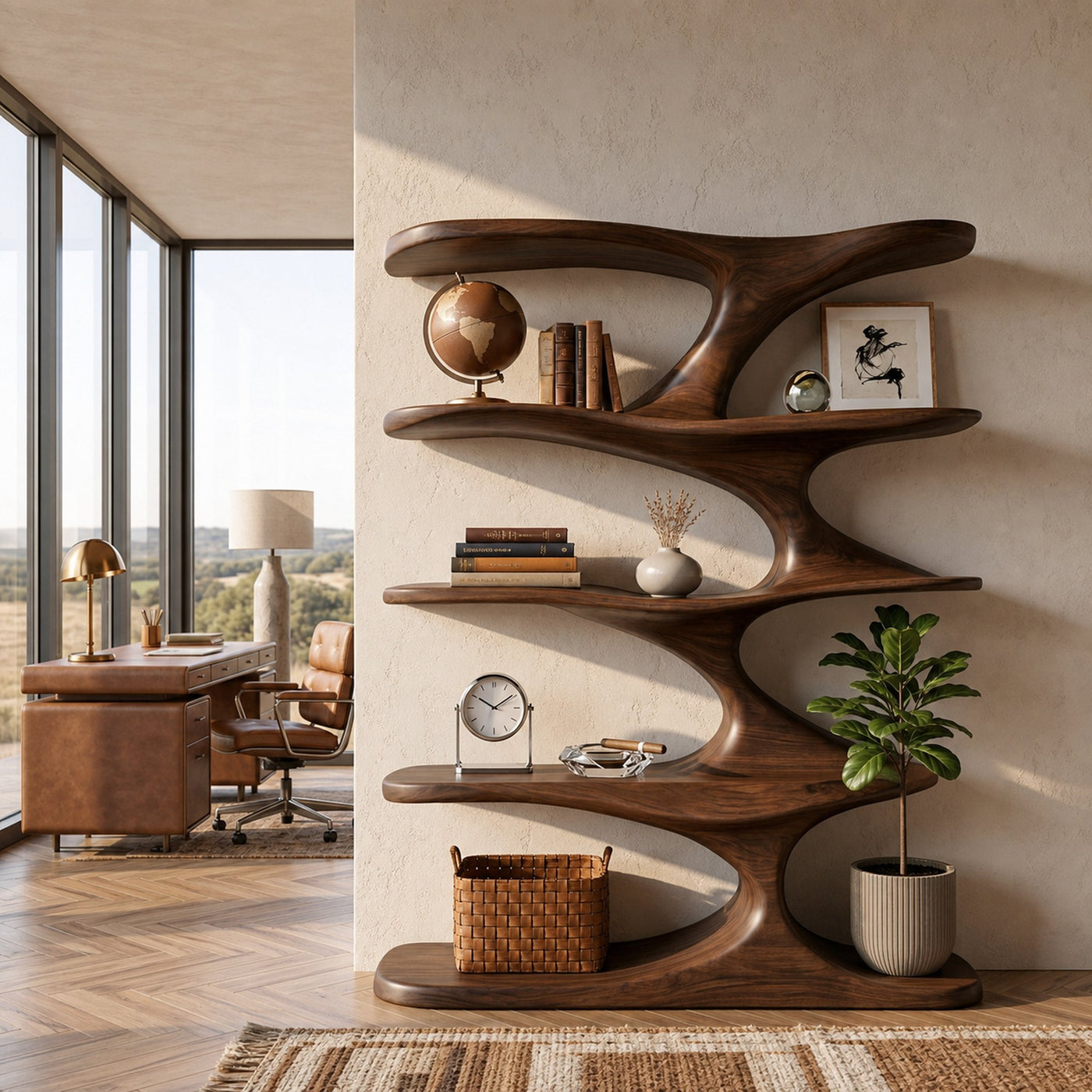 Natural Wood Bookshelf With Decorative Open Shelving For Living Room - product view 7