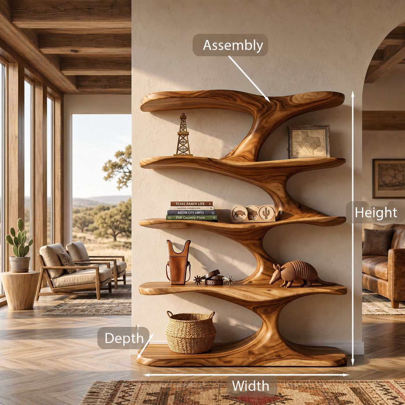 Natural Wood Bookshelf With Decorative Open Shelving For Living Room - product view 8