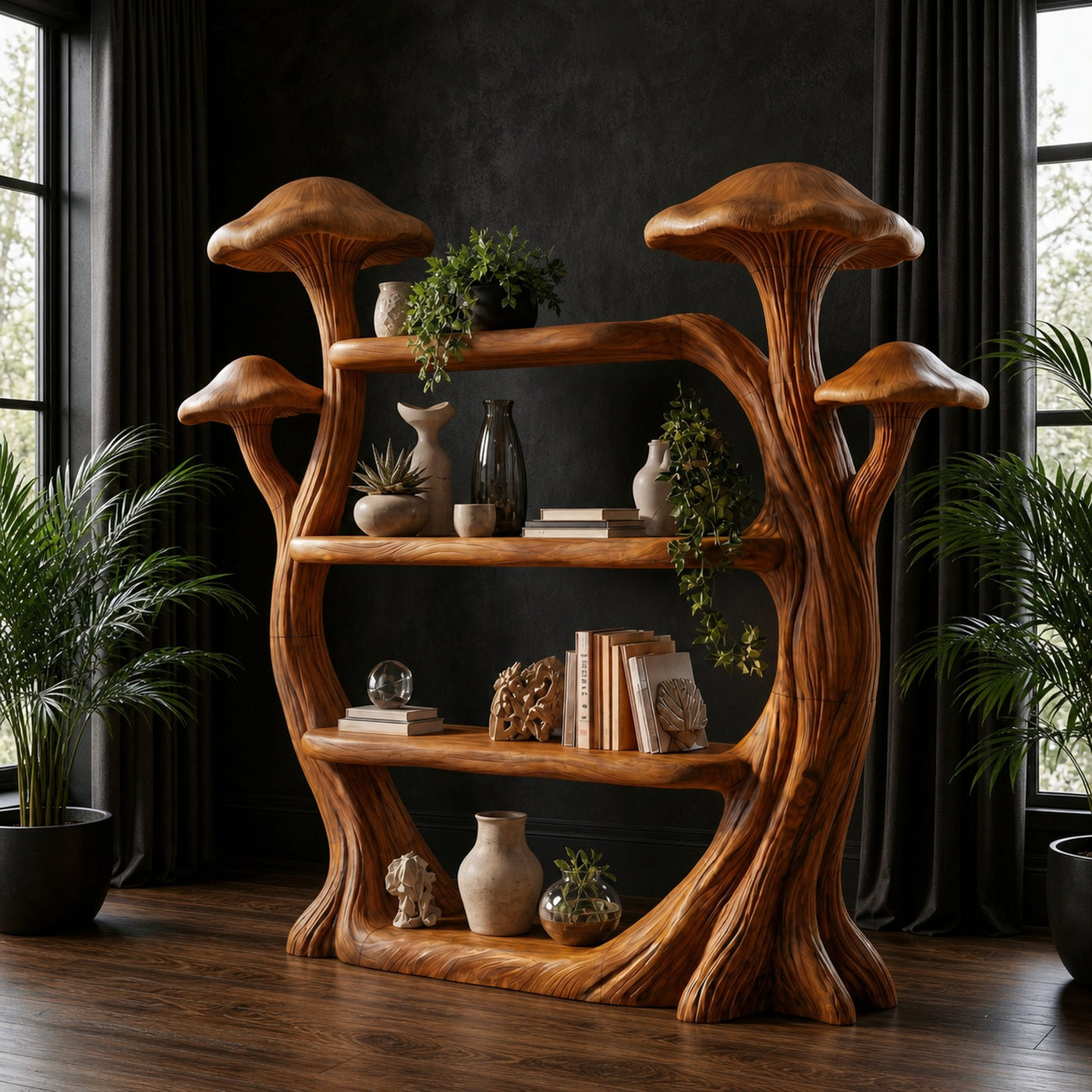 Natural Wood Mushroom Bookcase For Living Room And Reading Room - product view 6