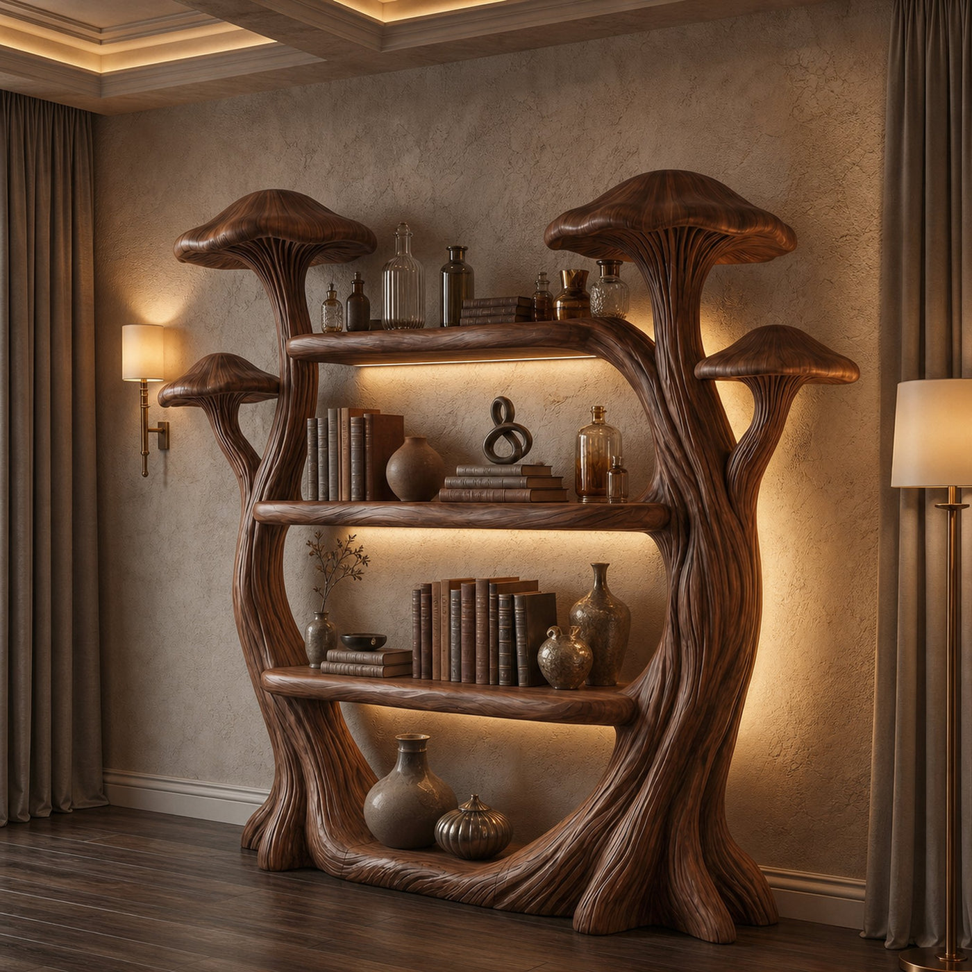 Natural Wood Mushroom Bookcase For Living Room And Reading Room - product view 7