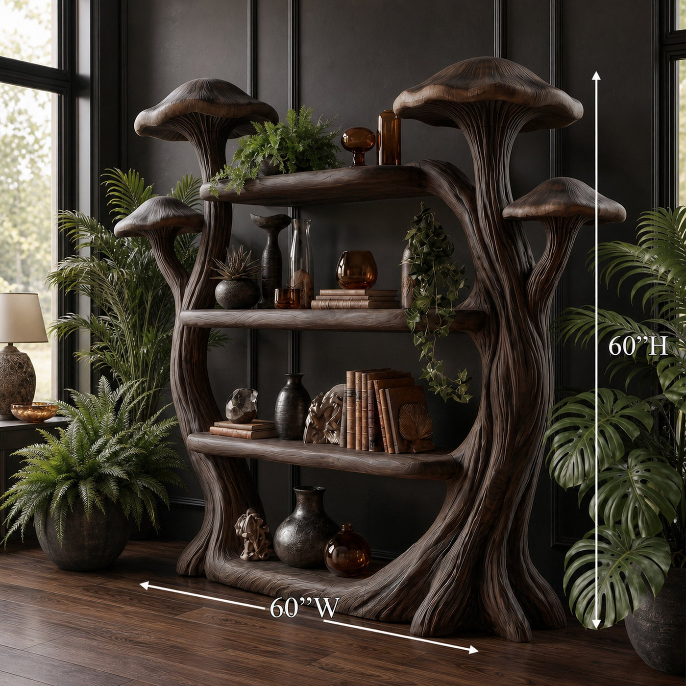 Natural Wood Mushroom Bookcase For Living Room And Reading Room - product view 8