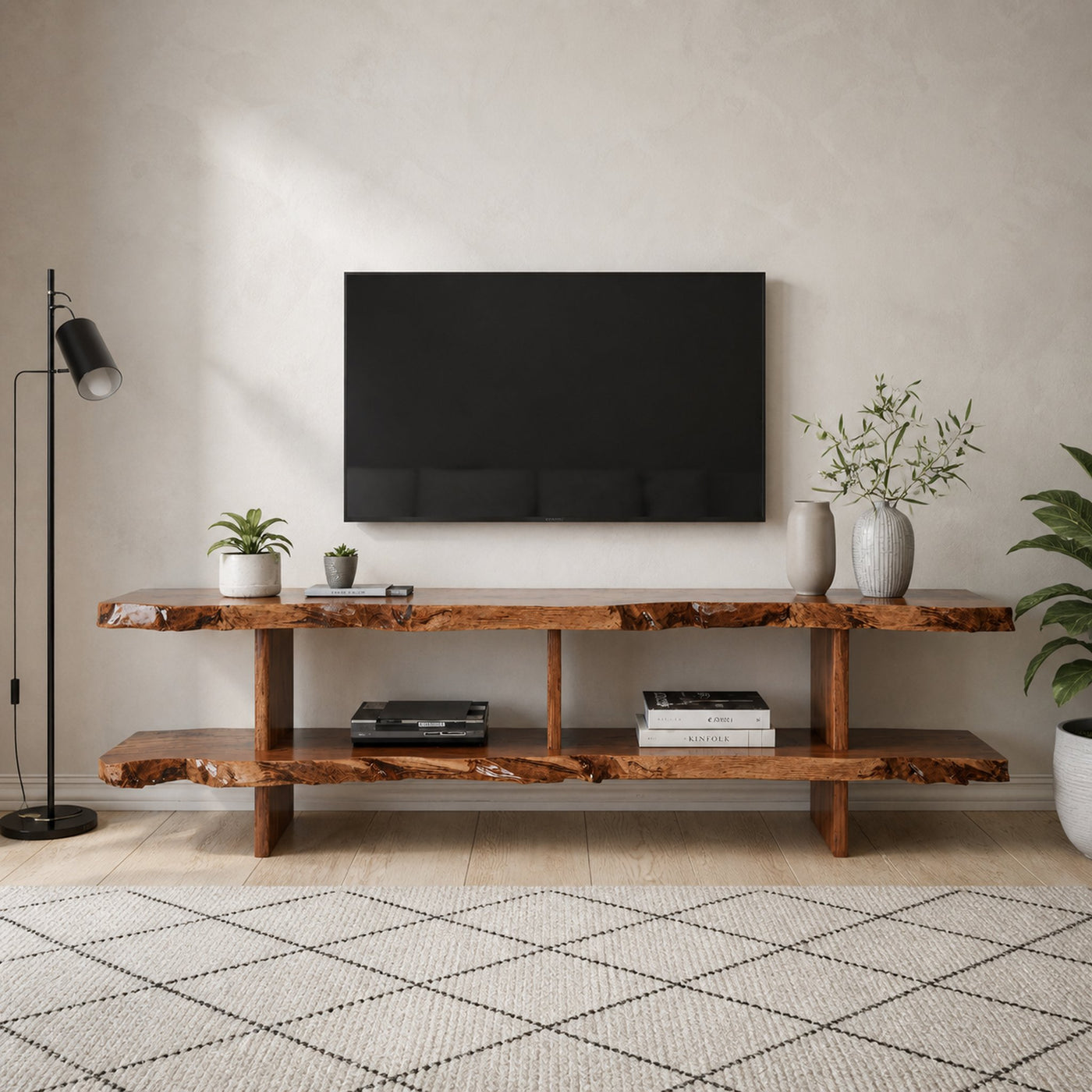 Natural Wood Storage Media Console TV Stand