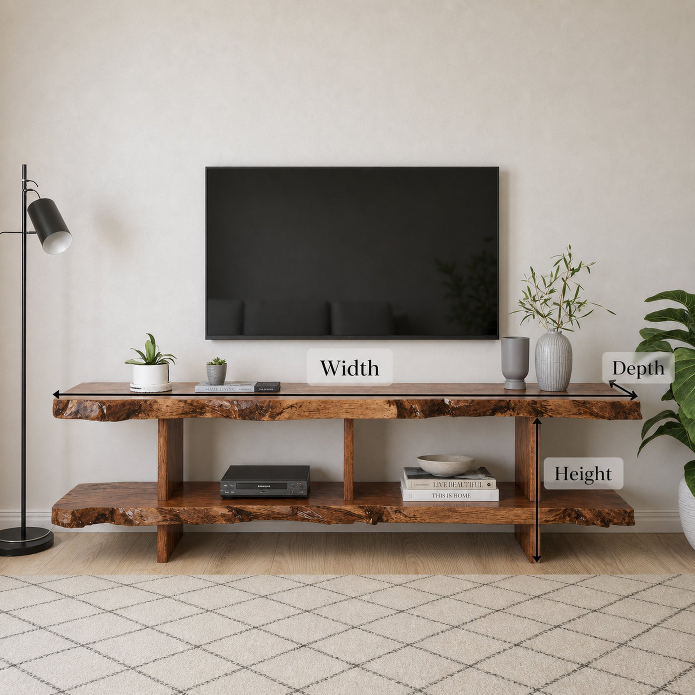 Natural Wood Storage Media Console TV Stand - product view 6