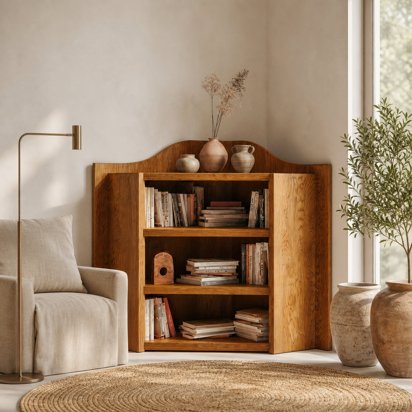 Natural Wooden Bookshelf With Open Shelves And Simple Storage Design For Living Room And Bedroom - product view 6