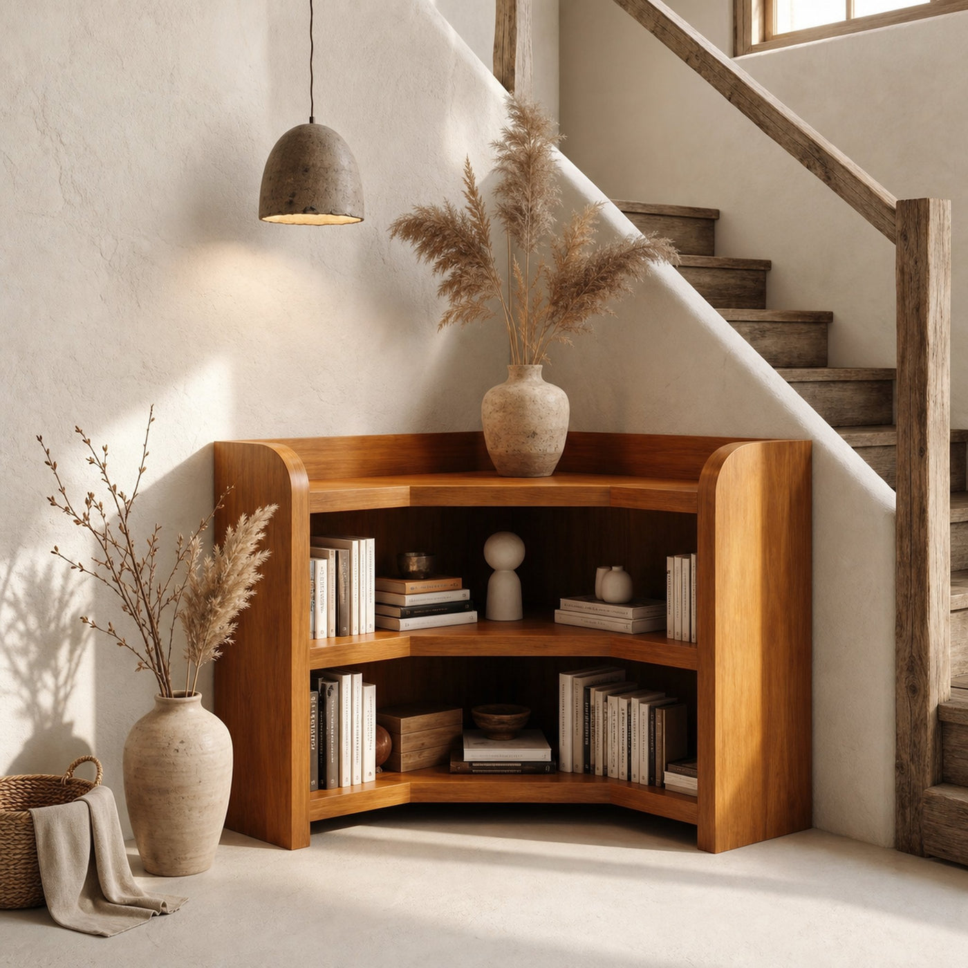 Natural Wooden Bookshelf With Rounded Edges And Open Shelves For Living Room And Bedroom - product view 6