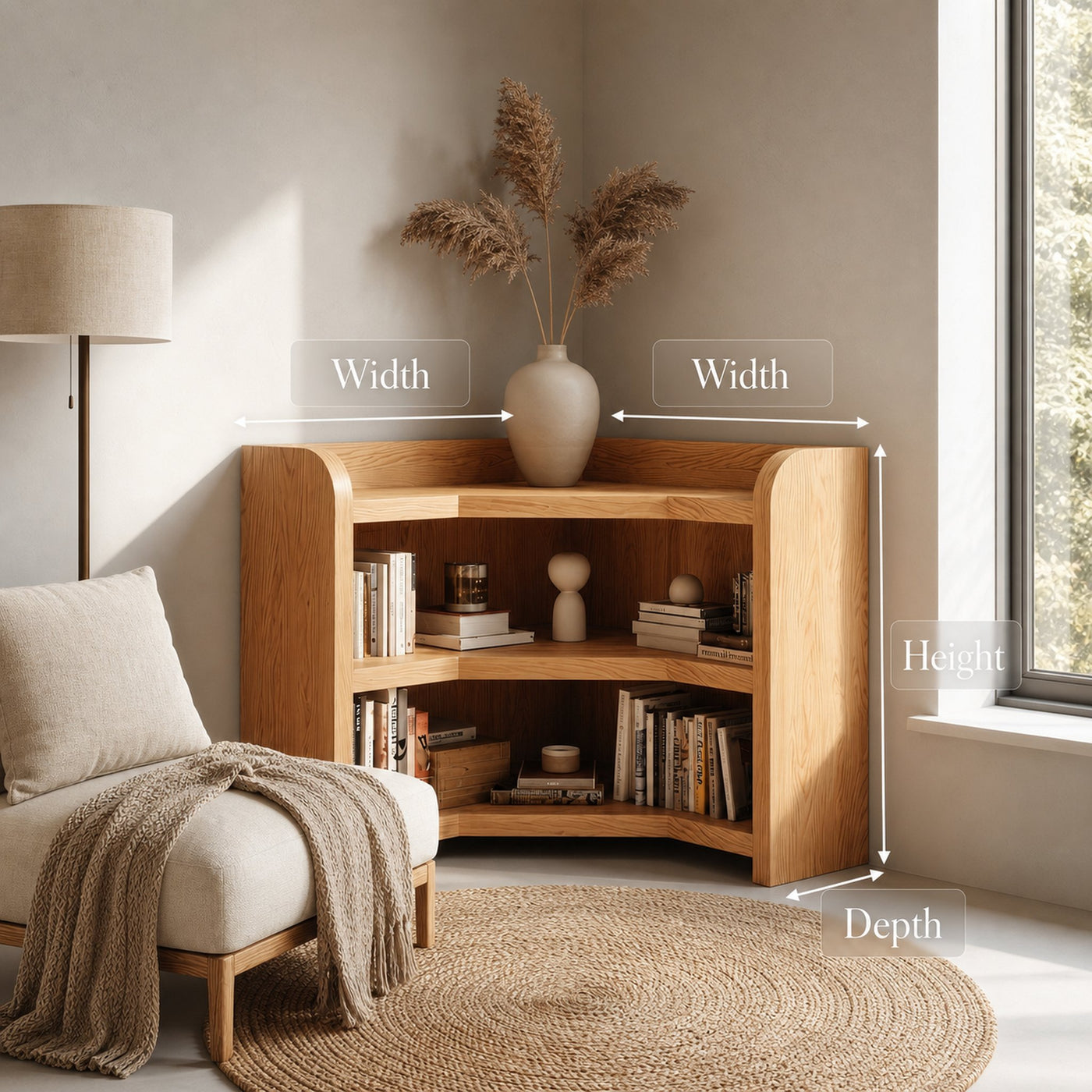 Natural Wooden Bookshelf With Rounded Edges And Open Shelves For Living Room And Bedroom - product view 8