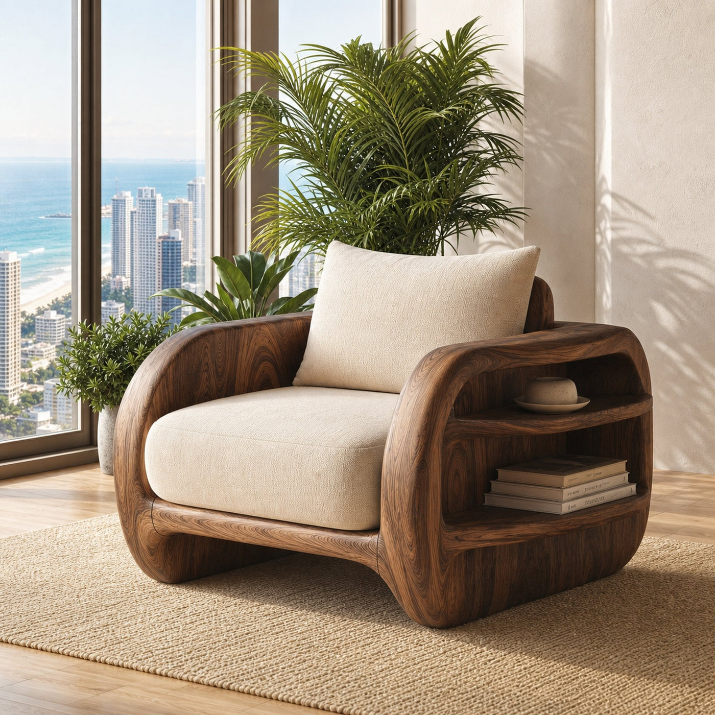 Nature Inspired Accent Chair Organic Curved Design For Living Room