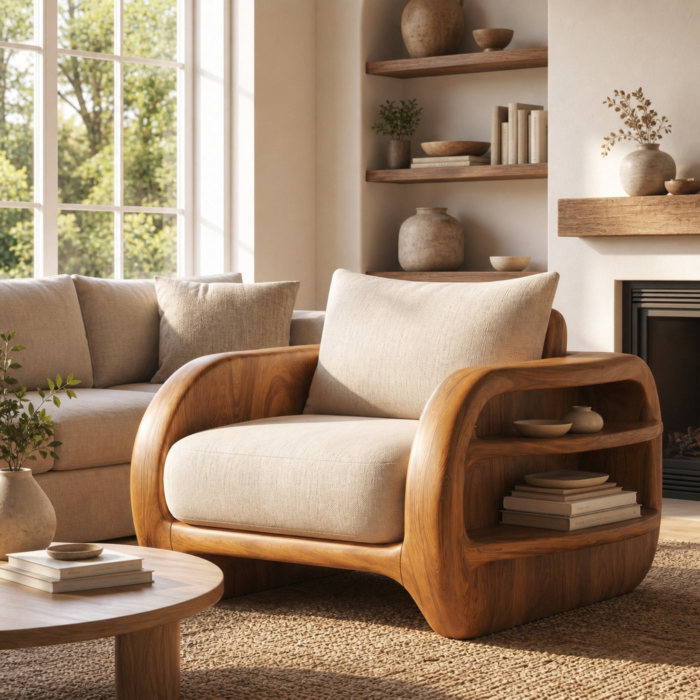 Nature Inspired Accent Chair Organic Curved Design For Living Room - product view 6