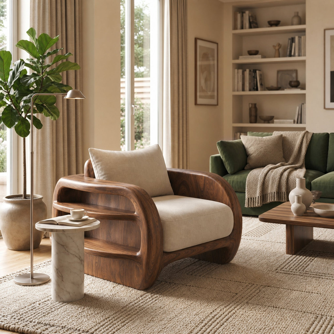 Nature Inspired Accent Chair Organic Curved Design For Living Room - product view 7