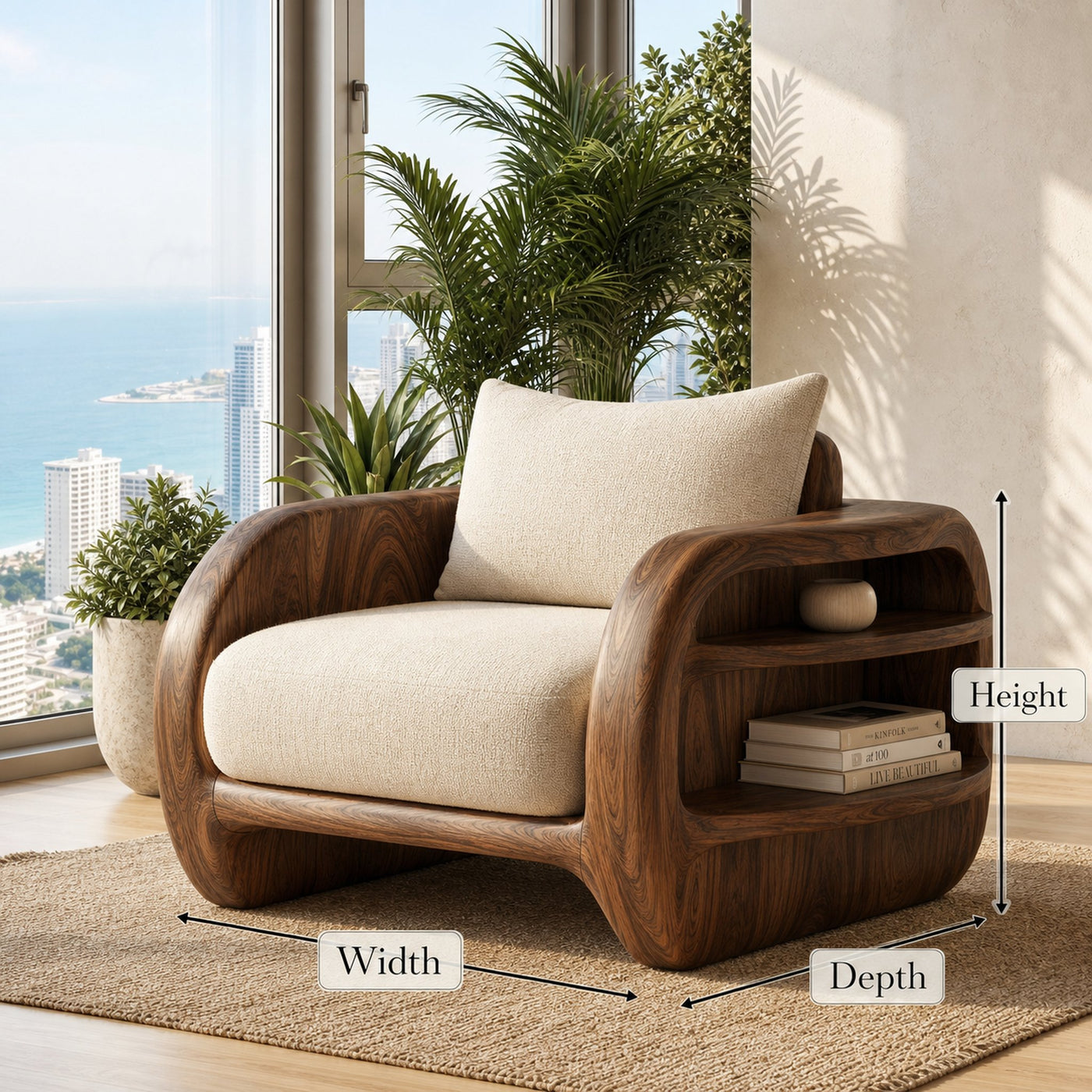 Nature Inspired Accent Chair Organic Curved Design For Living Room - product view 8