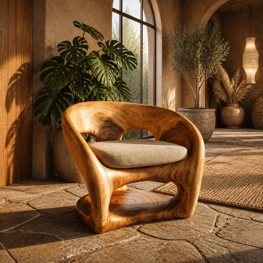 Nature Inspired Armchair Artistic Curved Wood Design For Living Room