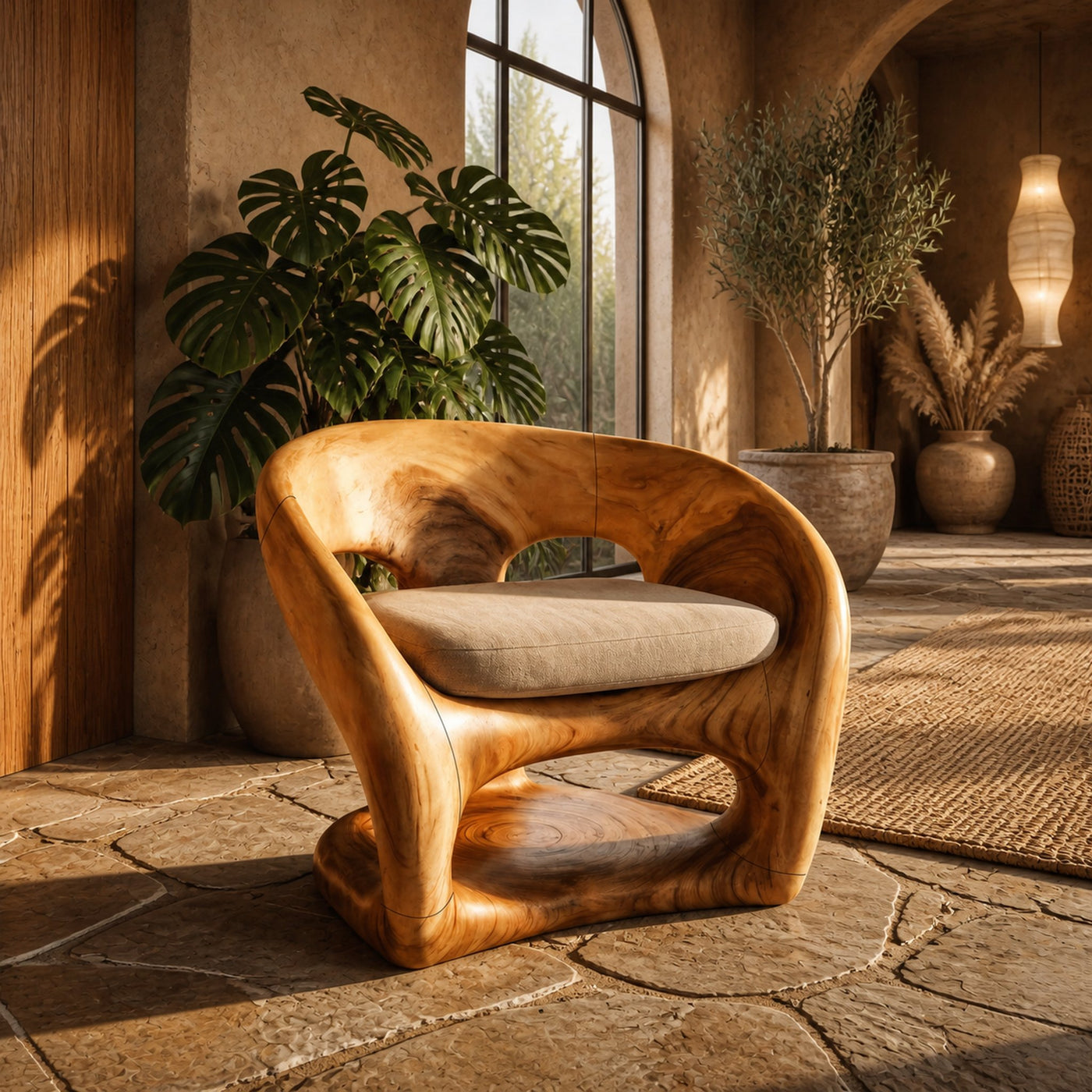 Nature Inspired Armchair Artistic Curved Wood Design For Living Room