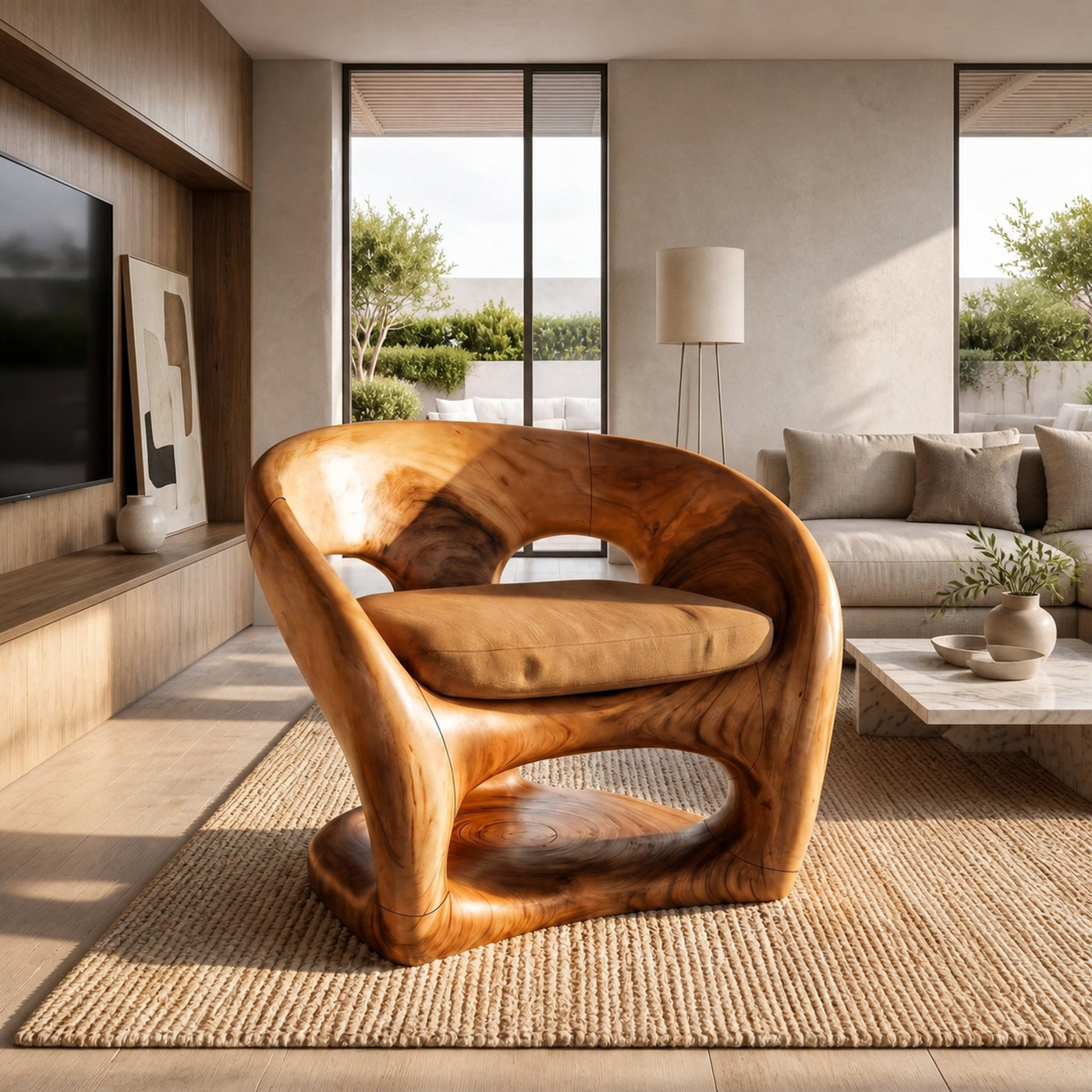 Nature Inspired Armchair Artistic Curved Wood Design For Living Room - product view 6