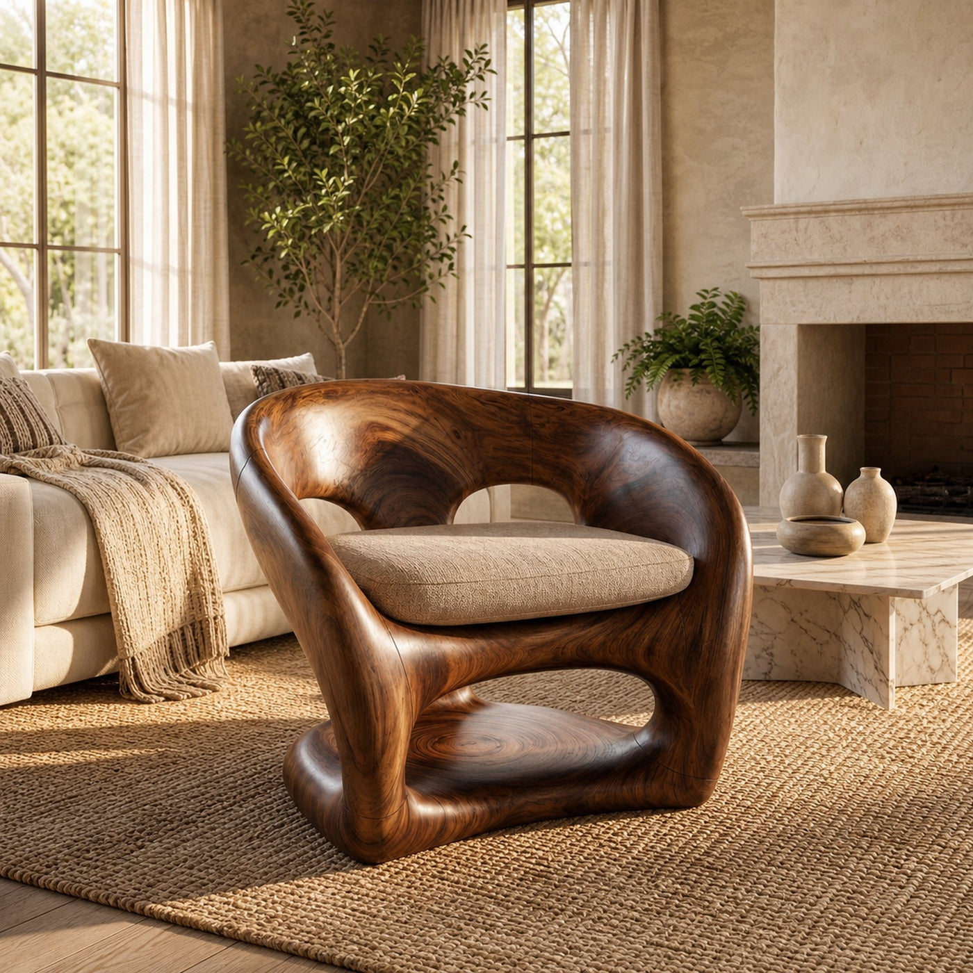 Nature Inspired Armchair Artistic Curved Wood Design For Living Room - product view 7