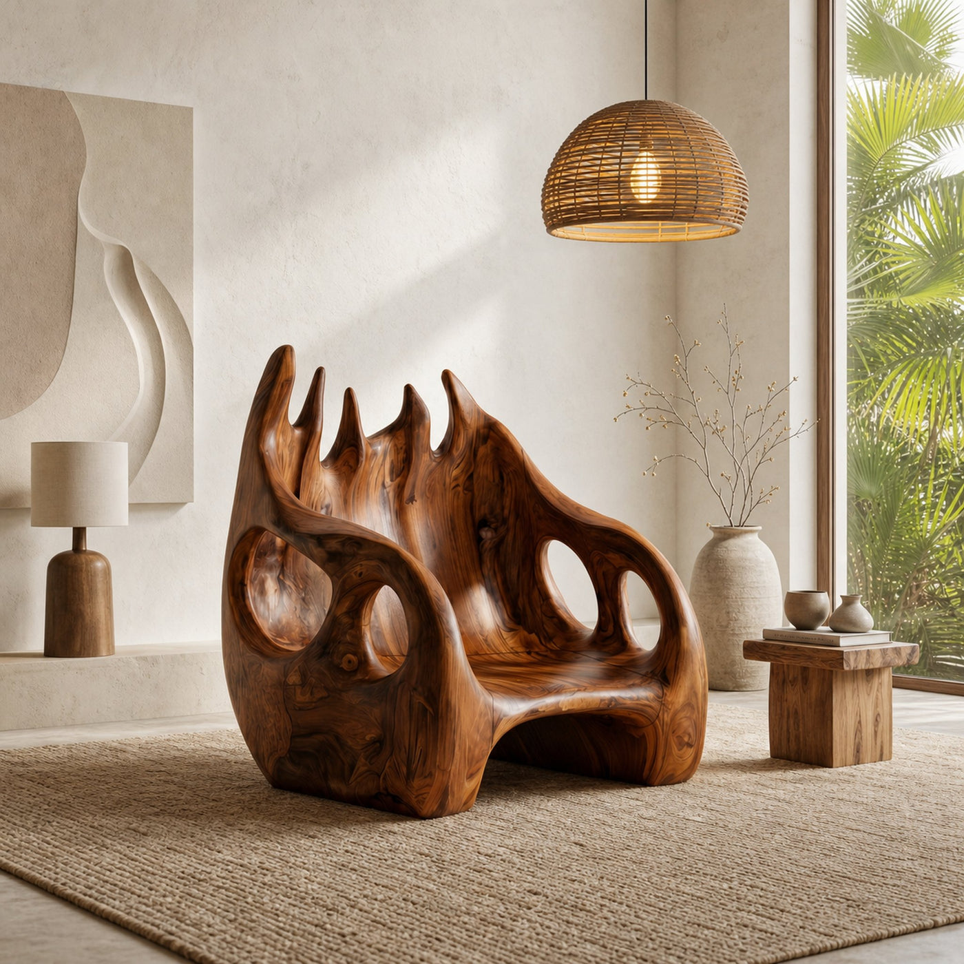 Nature Inspired Armchair With Handcrafted Wooden Structure For Living Room - product view 2