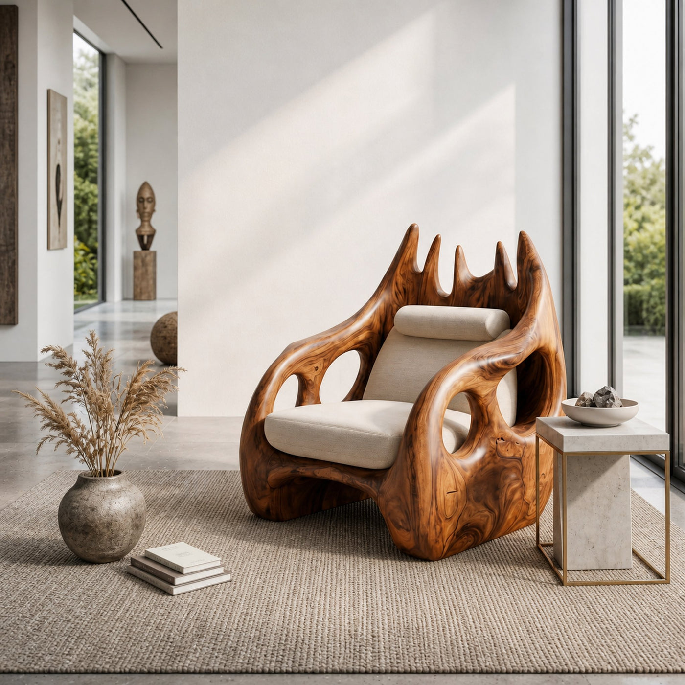 Nature Inspired Armchair With Handcrafted Wooden Structure For Living Room - product view 3
