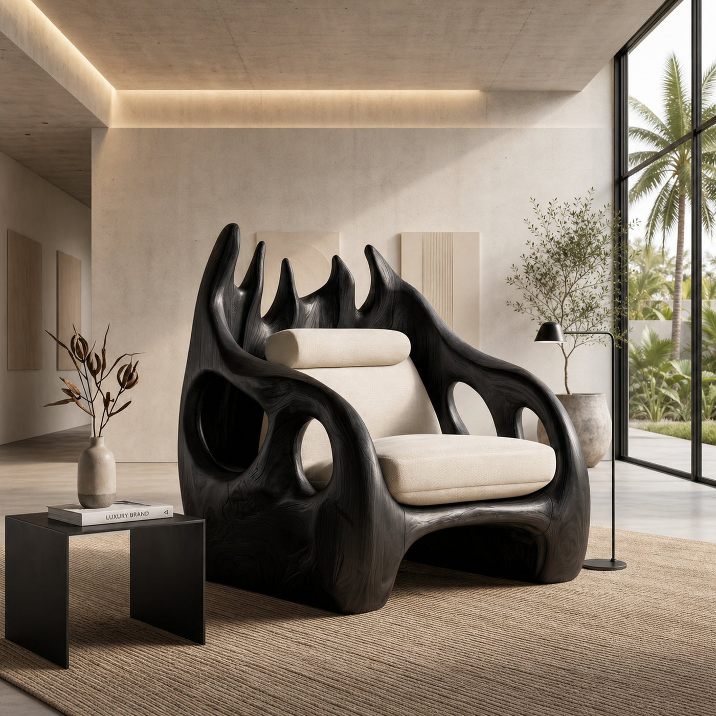 Nature Inspired Armchair With Handcrafted Wooden Structure For Living Room - product view 4