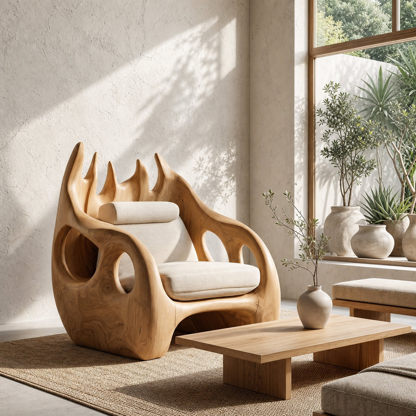Nature Inspired Armchair With Handcrafted Wooden Structure For Living Room - product view 5