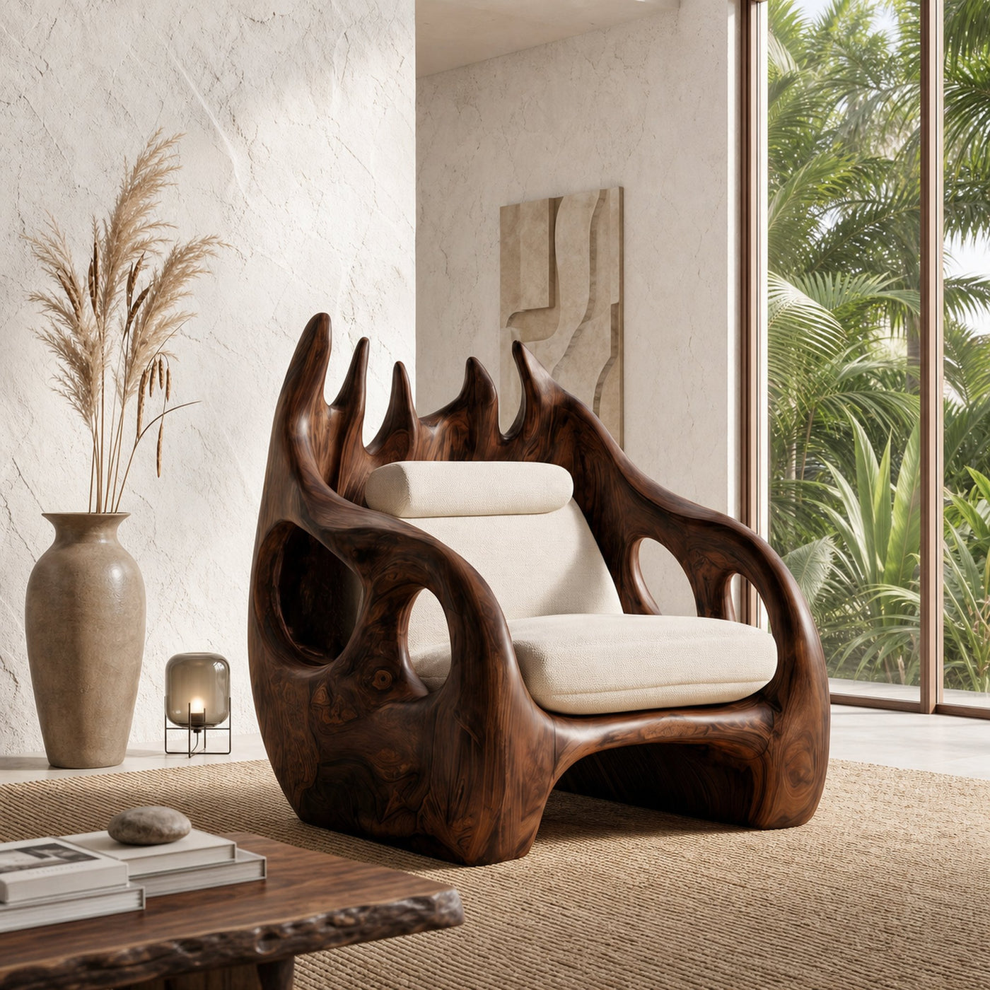 Nature Inspired Armchair With Handcrafted Wooden Structure For Living Room - product view 7