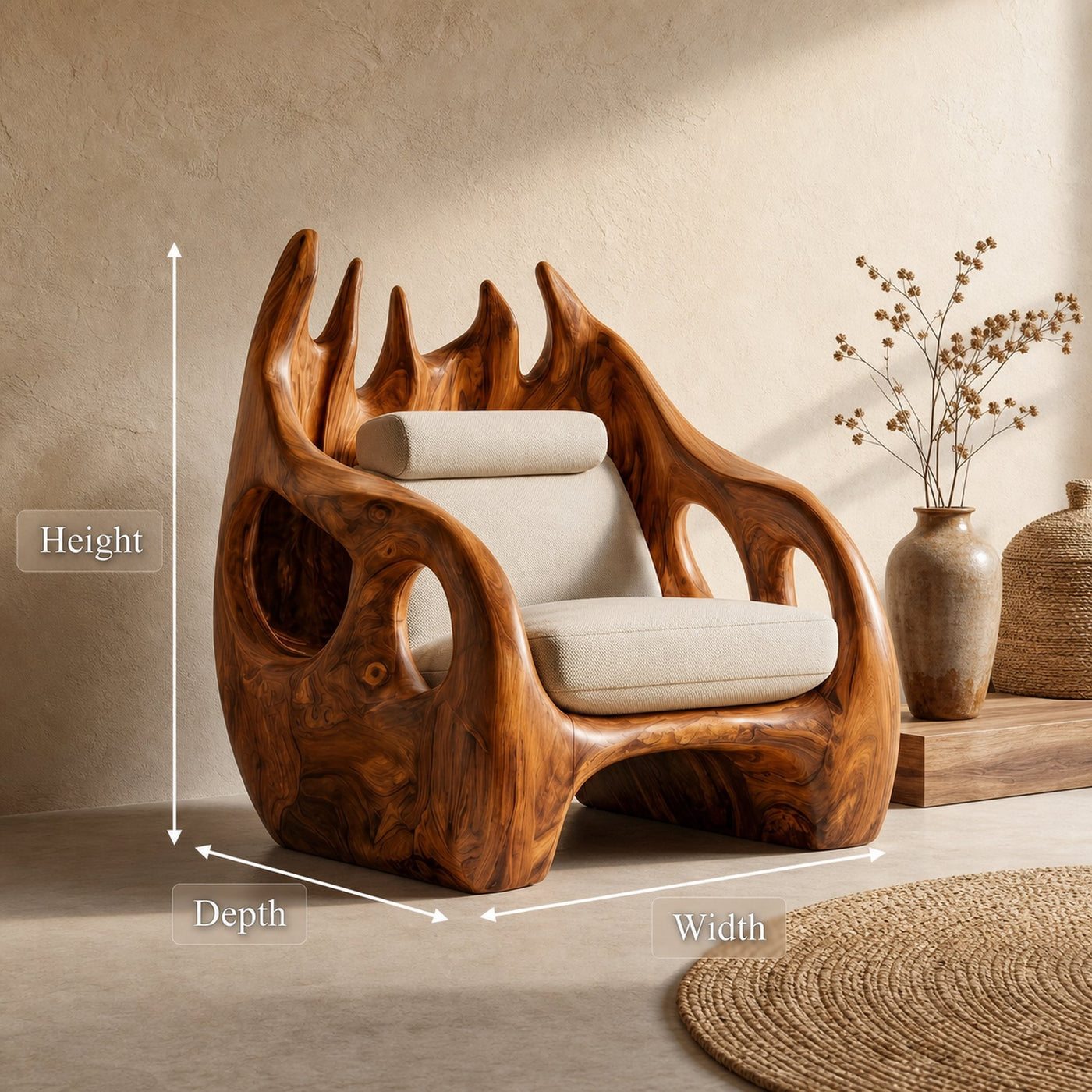 Nature Inspired Armchair With Handcrafted Wooden Structure For Living Room - product view 8
