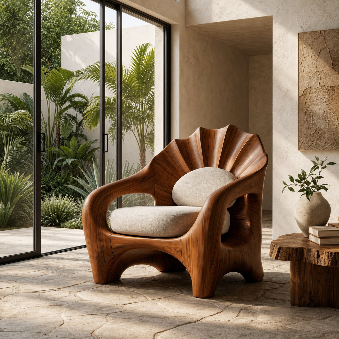 Nature Inspired Armchair With Sculptural Solid Wood Frame For Living Room And Bedroom - product view 6