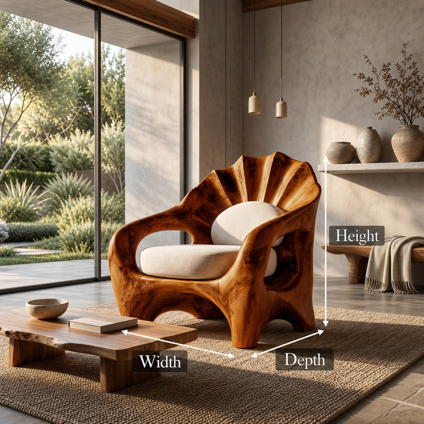 Nature Inspired Armchair With Sculptural Solid Wood Frame For Living Room And Bedroom - product view 8