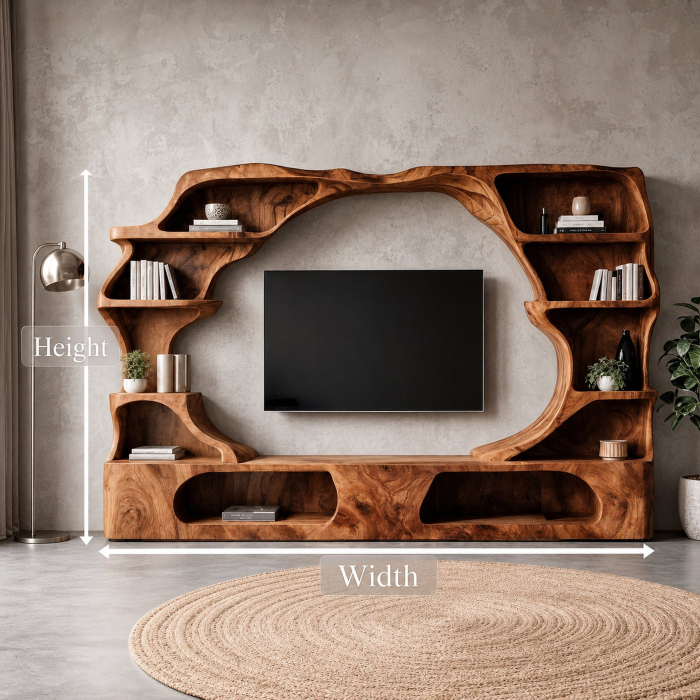 Nature Inspired Entertainment Center With Organic Display Shelves For Living Room - product view 8