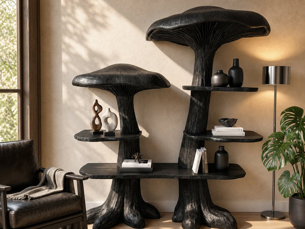 Nature Inspired Mushroom Bookshelf With Open Display Storage For Living Room