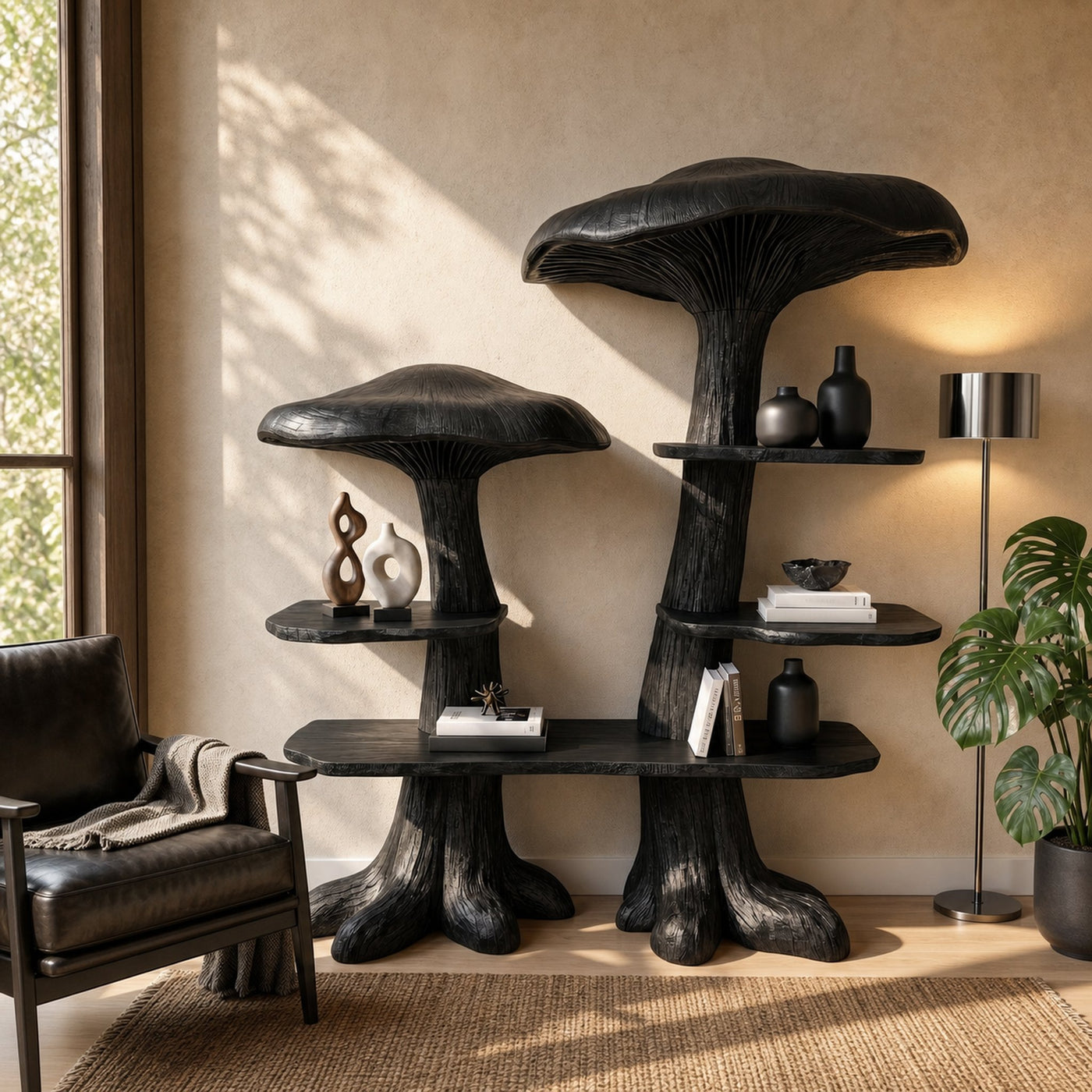 Nature Inspired Mushroom Bookshelf With Open Display Storage For Living Room