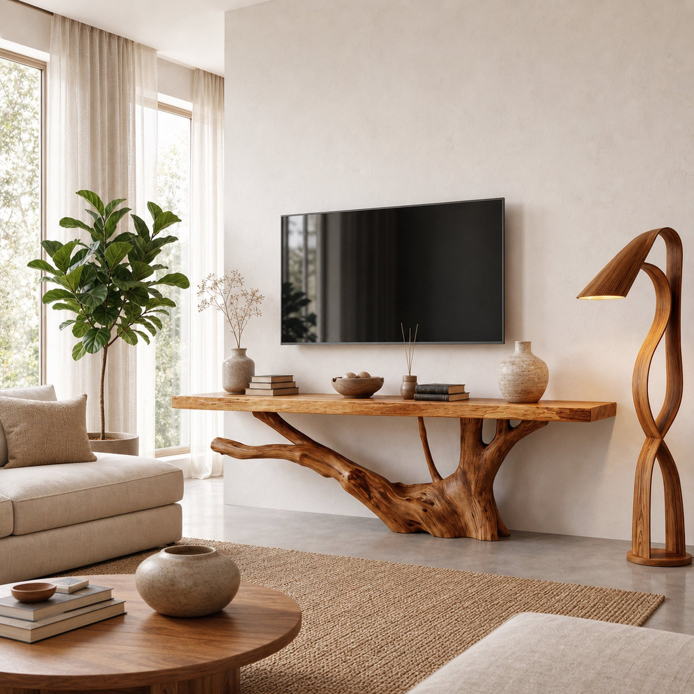 Nature Inspired TV Stand With Handcrafted Tree Root Design For Living Room - product view 6