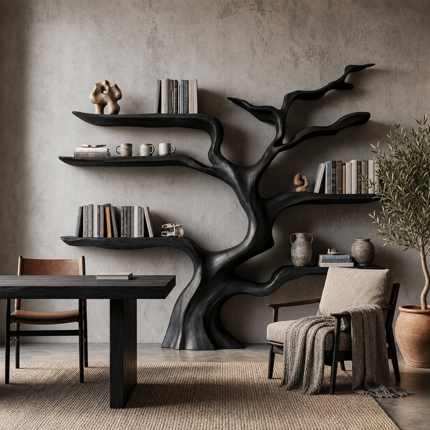 Nature Inspired Tree Bookshelf With Floating Wooden Shelves For Living Room Decor - product view 4